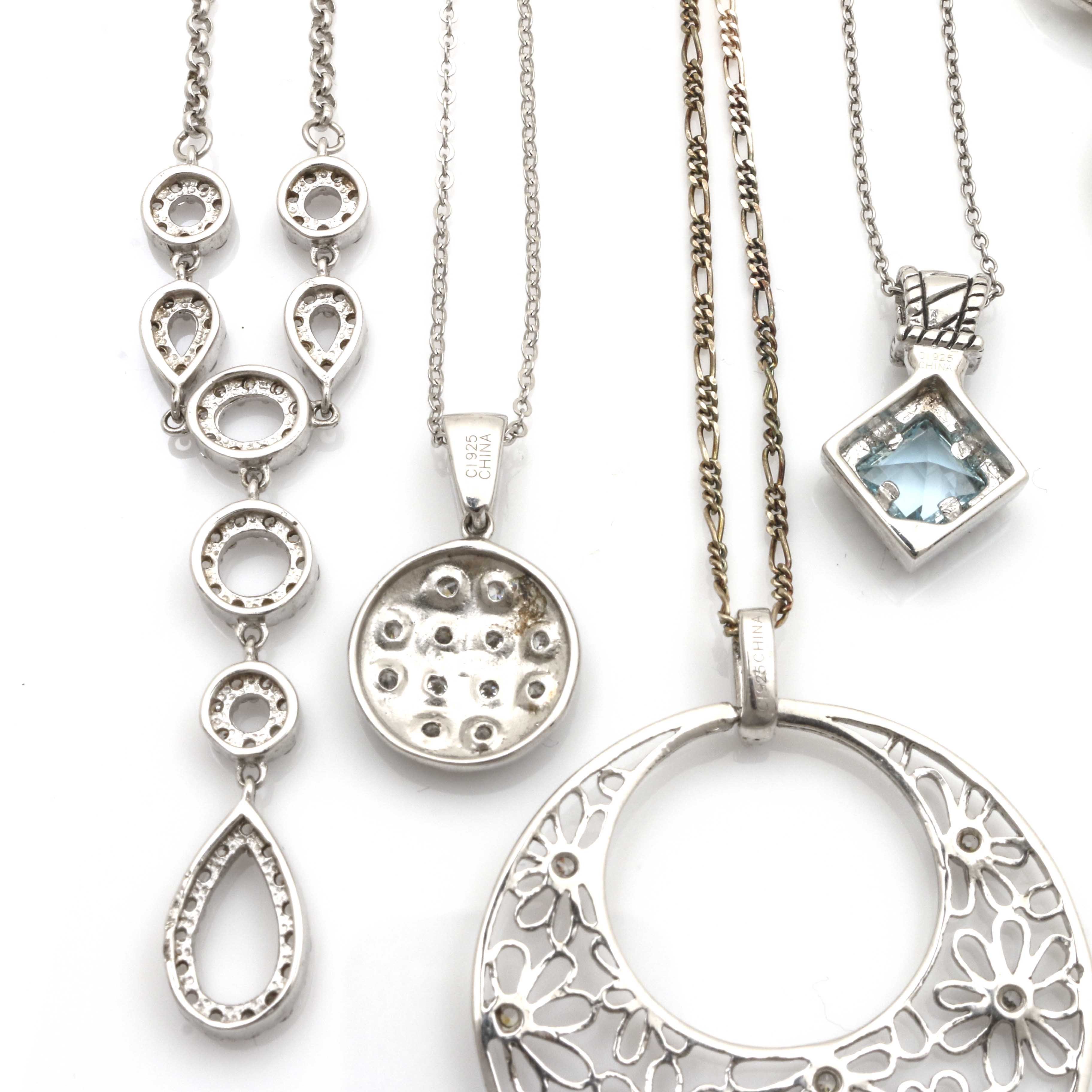 Assortment of Sterling Silver Necklaces Featuring Cubic Zirconia