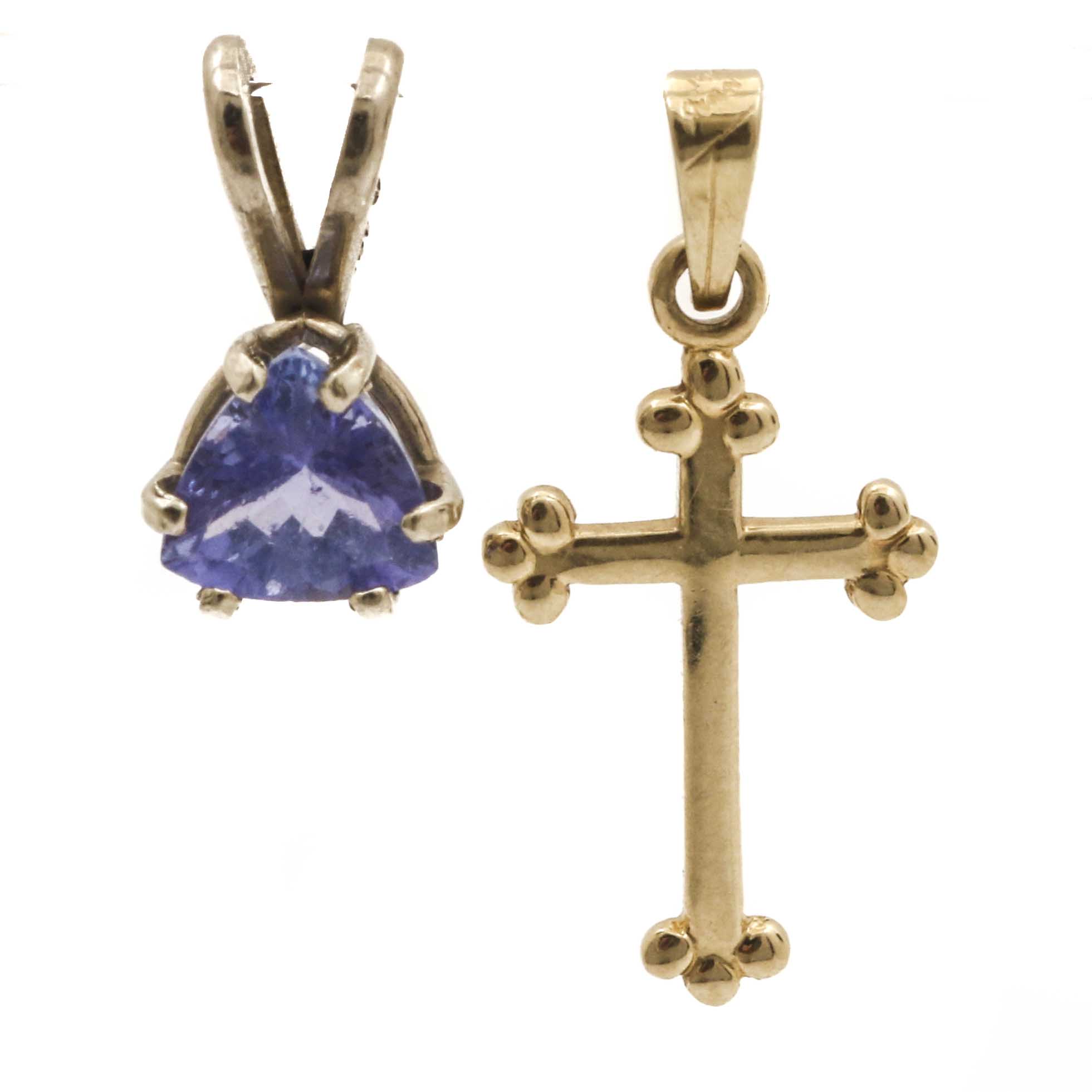 14K Yellow and White Gold Pendants Featuring Tanzanite