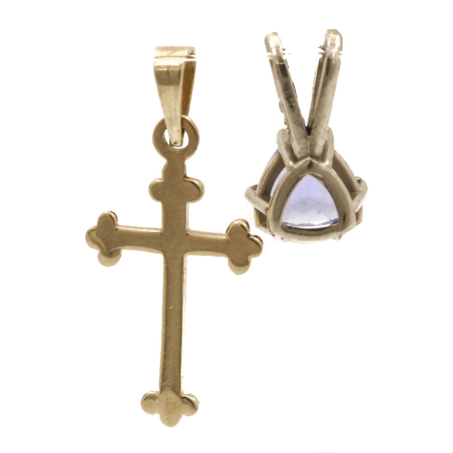 14K Yellow and White Gold Pendants Featuring Tanzanite