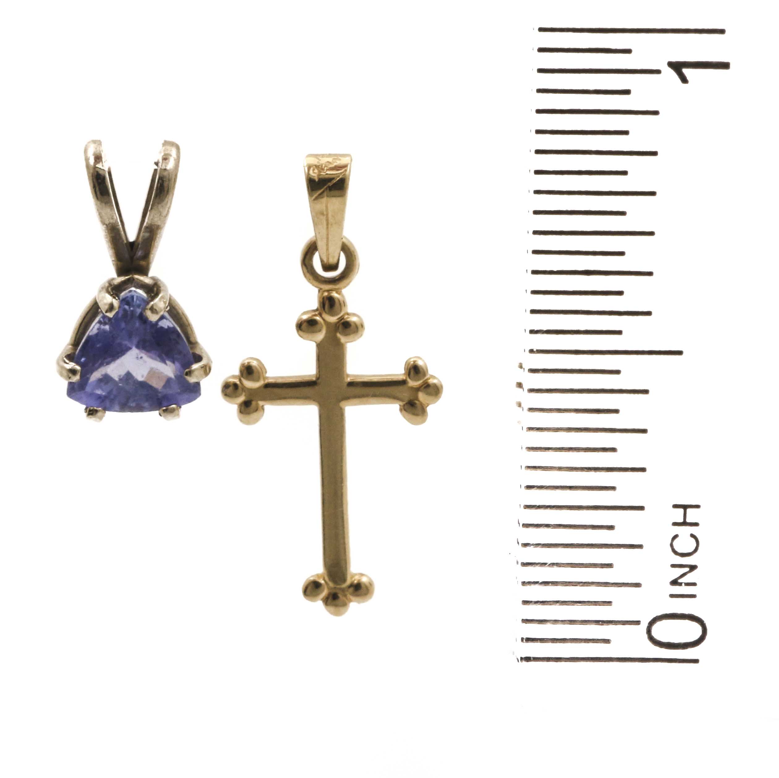 14K Yellow and White Gold Pendants Featuring Tanzanite