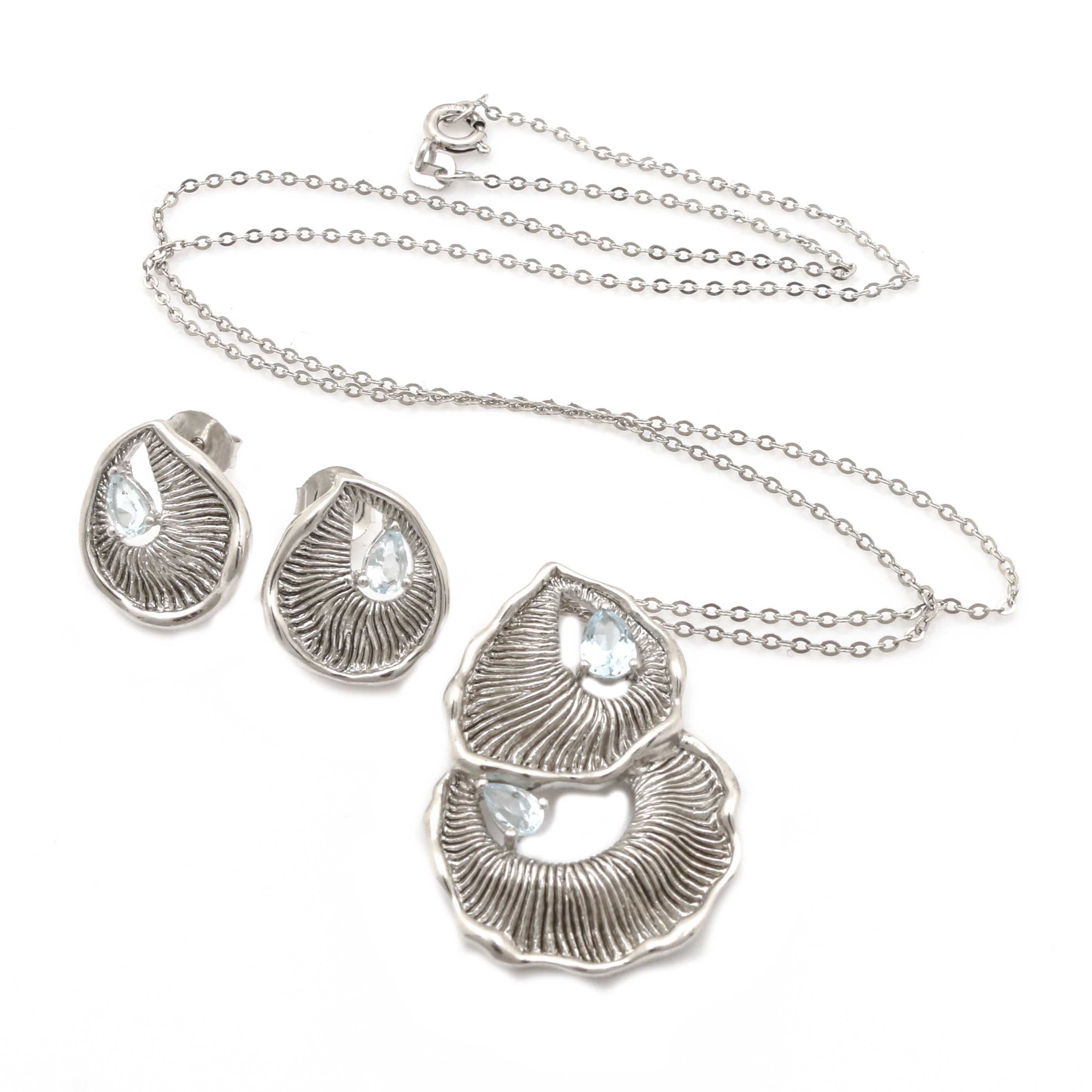 Sterling Silver Blue Topaz Necklace and Earrings