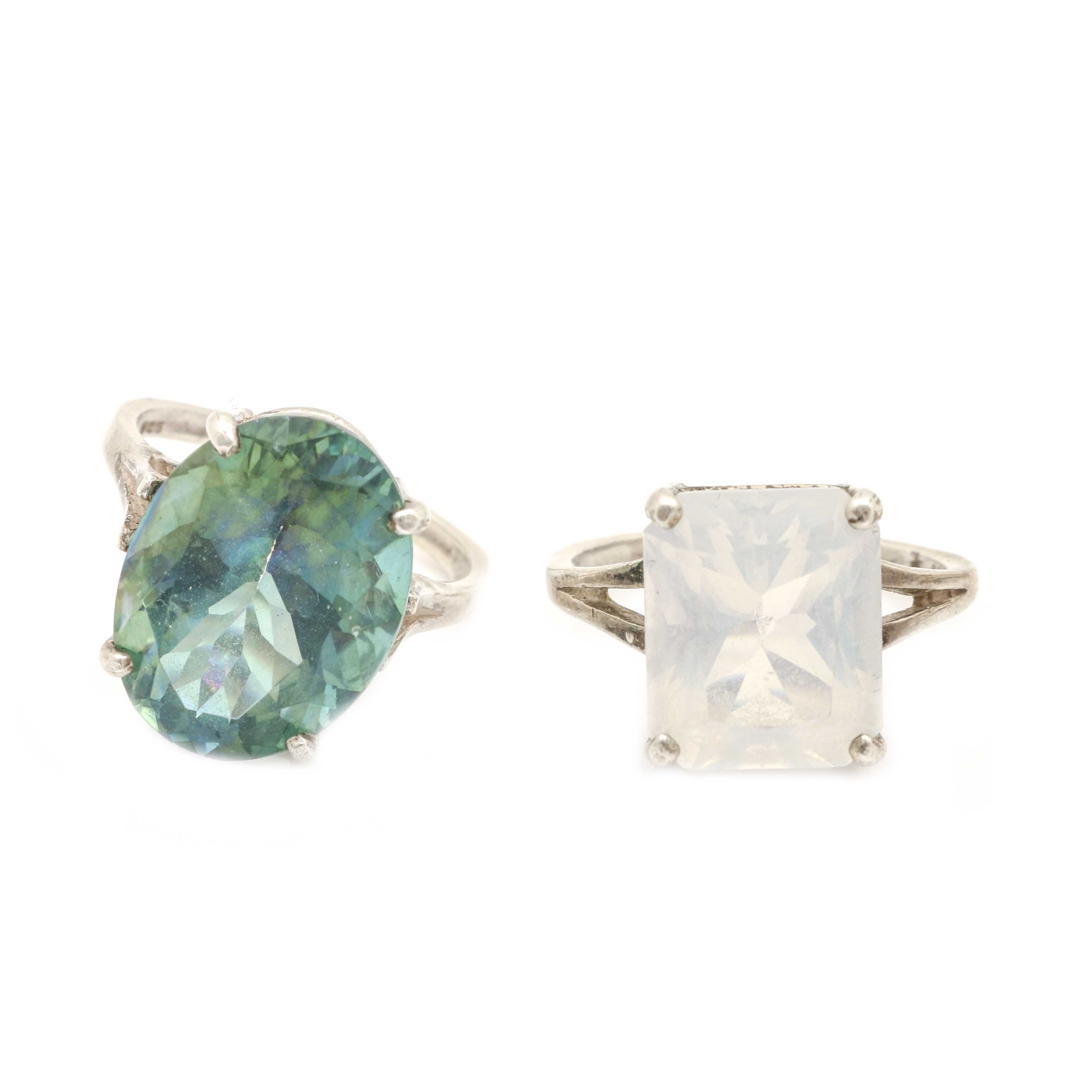 Sterling Silver Rings With Dyed Abalone and Amethyst