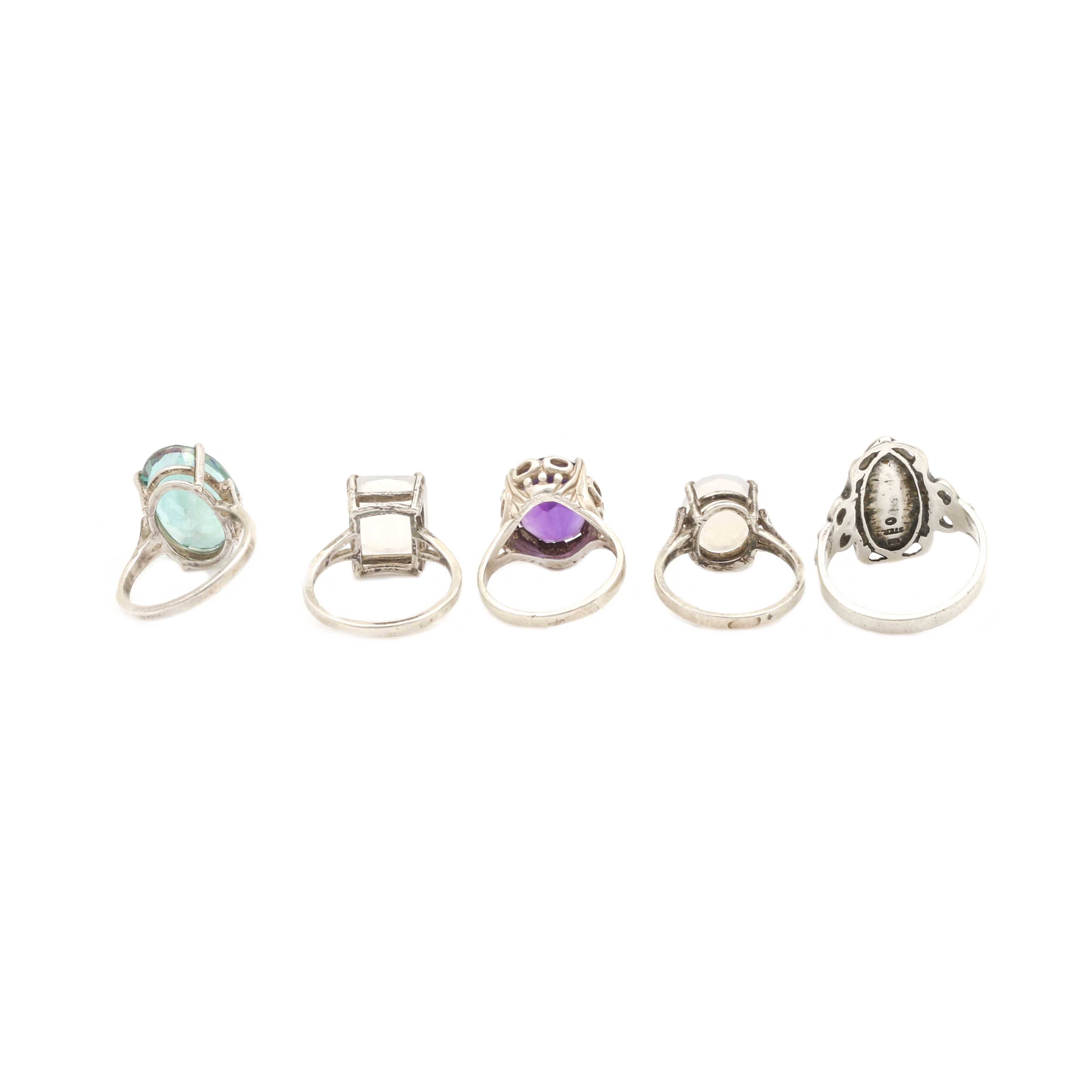 Sterling Silver Rings With Dyed Abalone and Amethyst