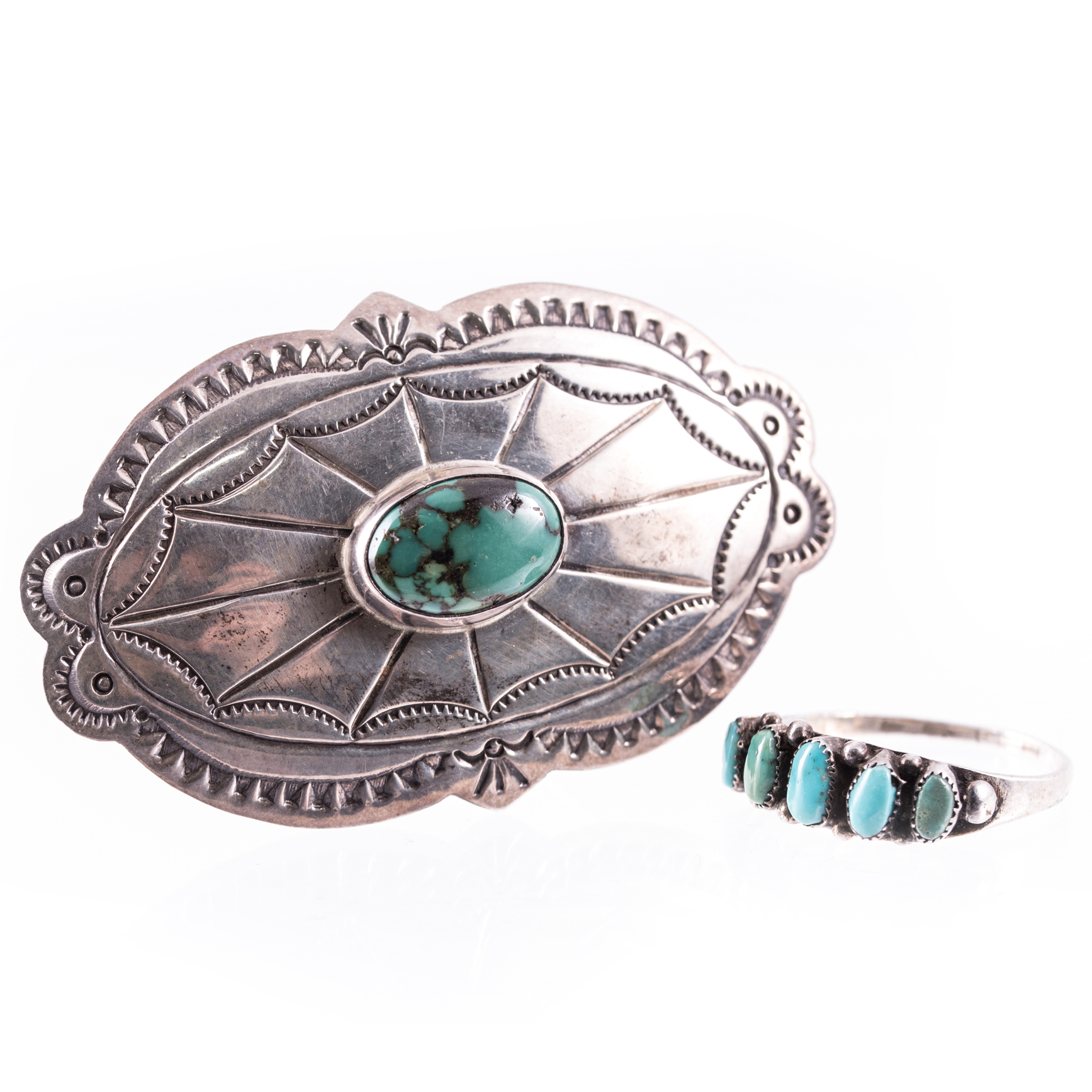 Sterling Silver Turquoise Brooch and Ring