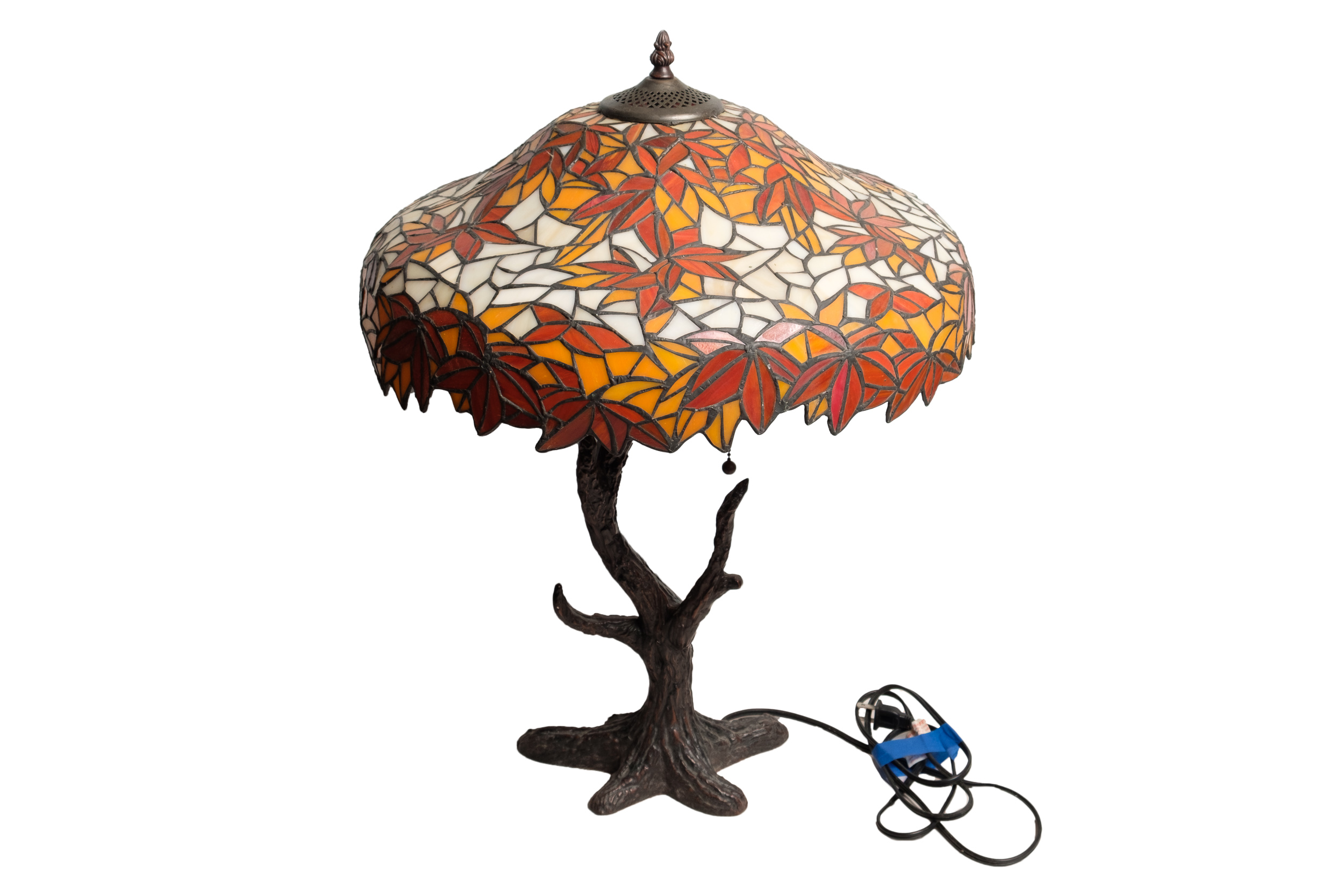 Tiffany Style Stained Glass Tree Lamp with Metal Base