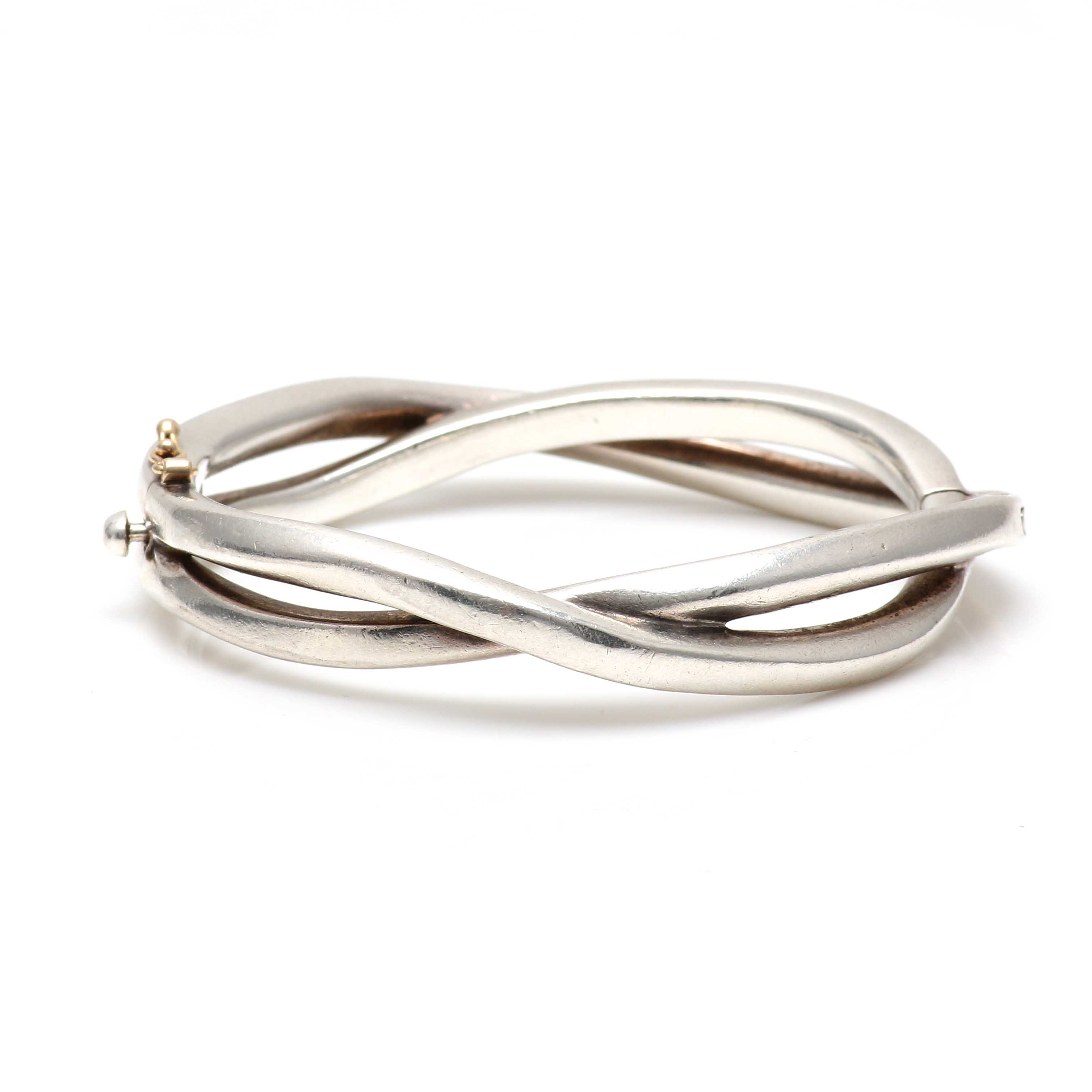 Mexican Sterling Silver Crossover Hinged Bangle Bracelet