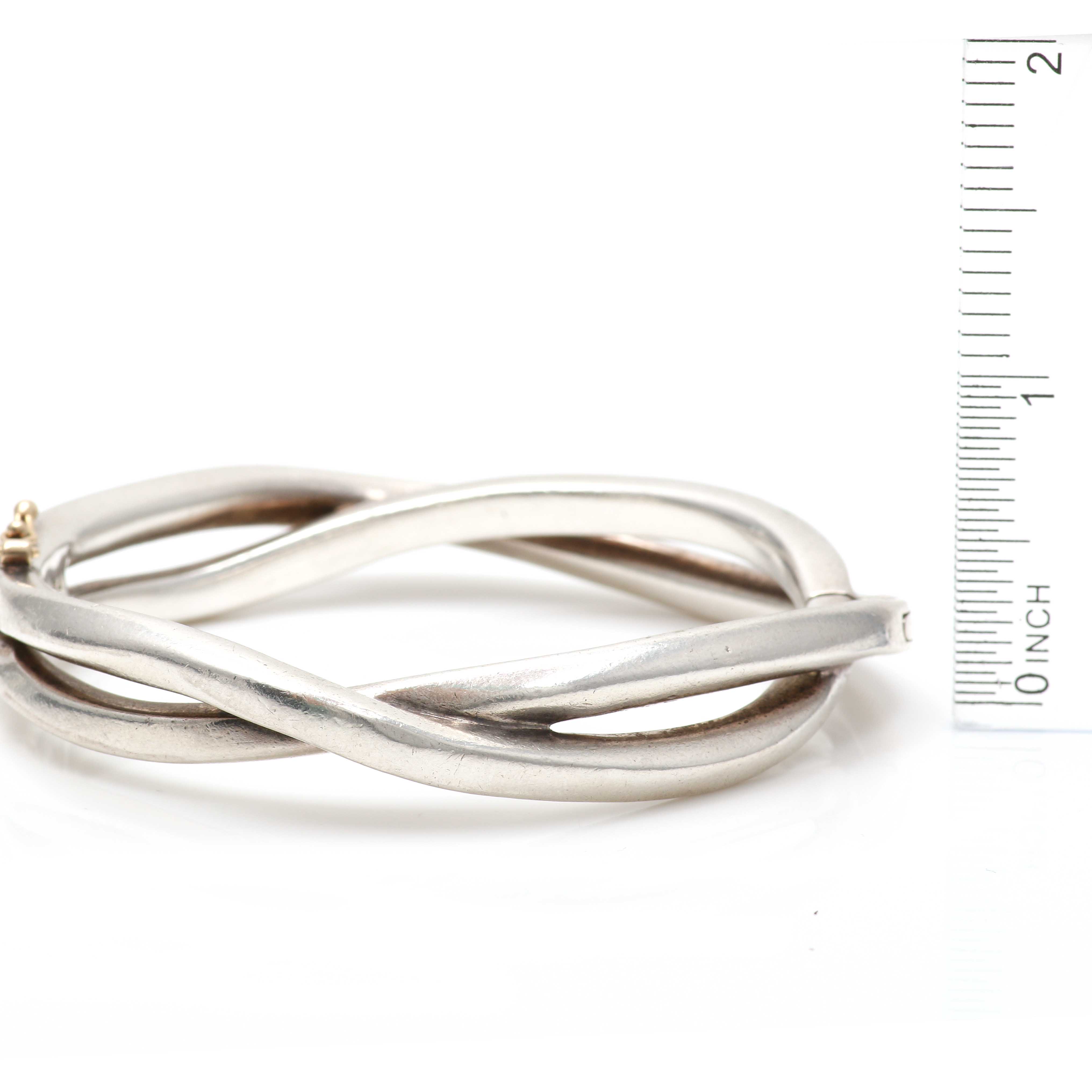 Mexican Sterling Silver Crossover Hinged Bangle Bracelet