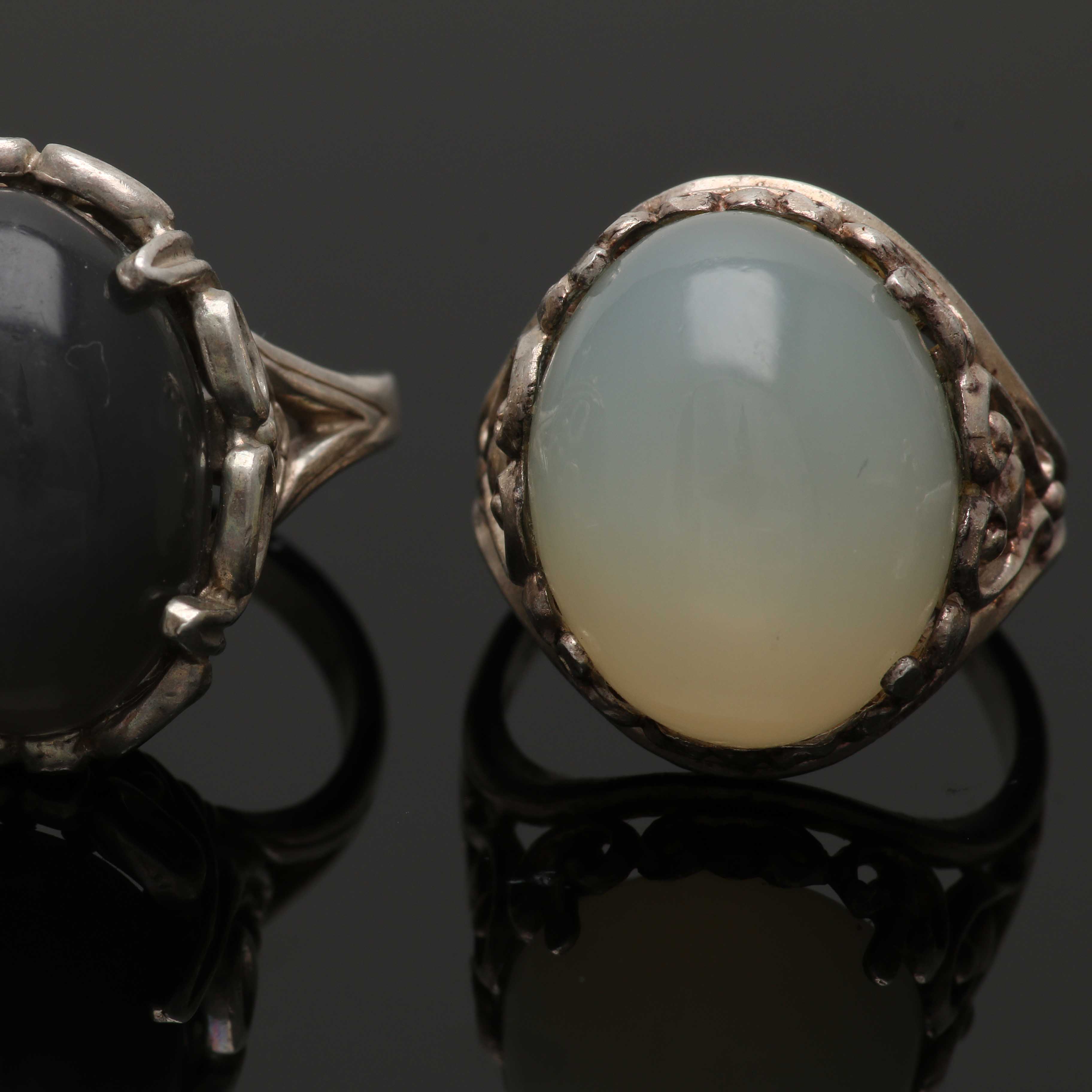 Four Sterling Silver Rings Featuring Amethyst and Moonstone
