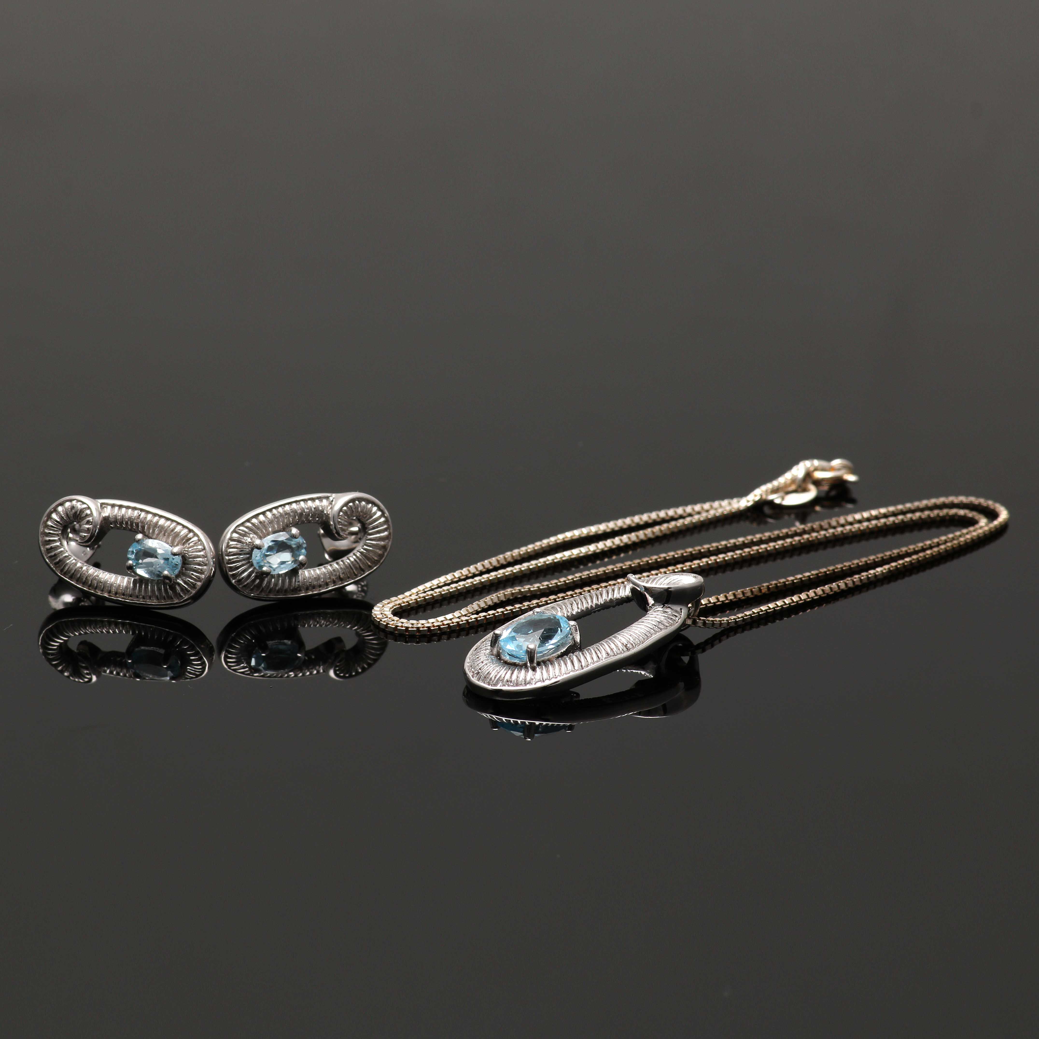 Sterling Silver Blue Topaz Demi Parure