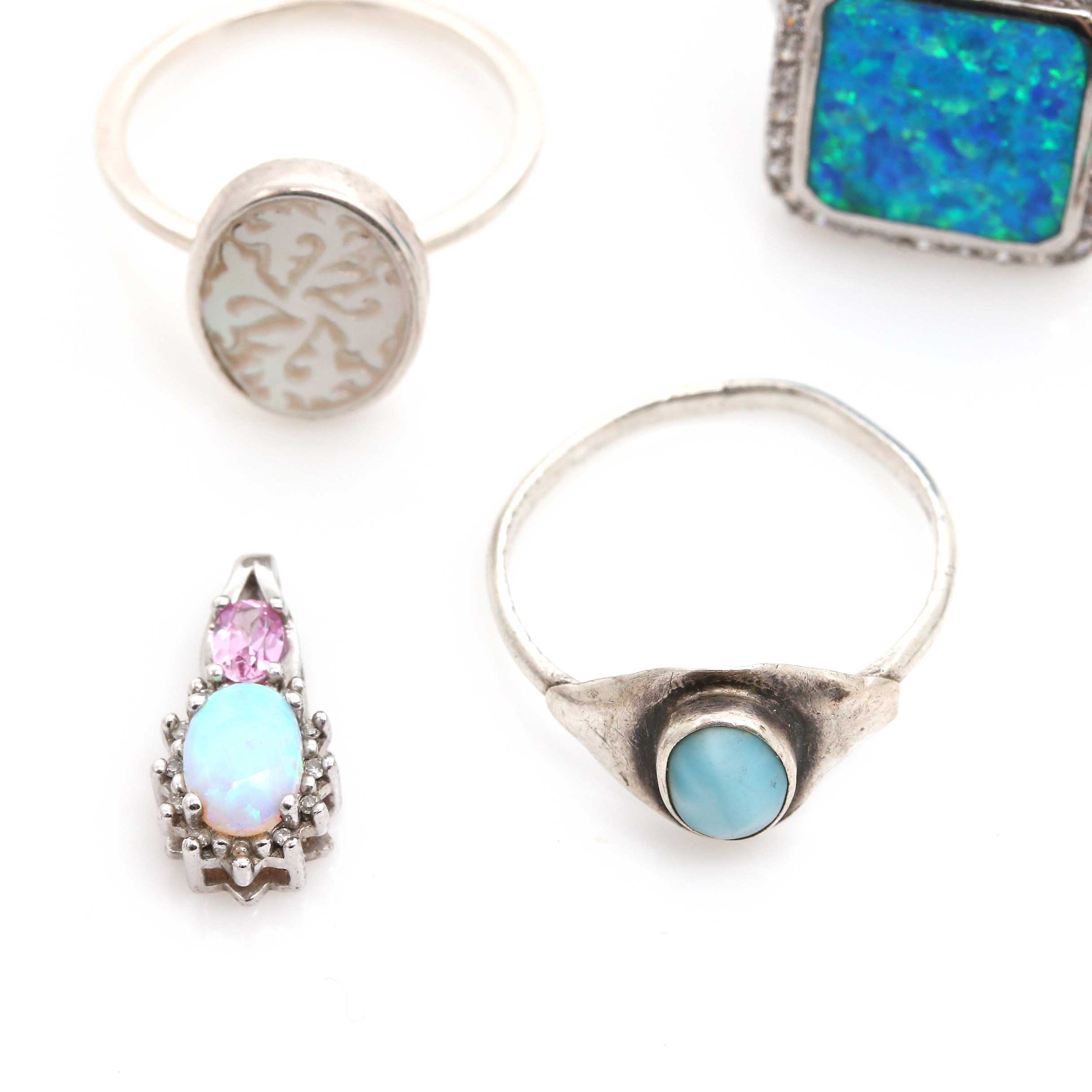 Selection of Sterling Silver Jewelry Including Larimar and Mother of Pearl