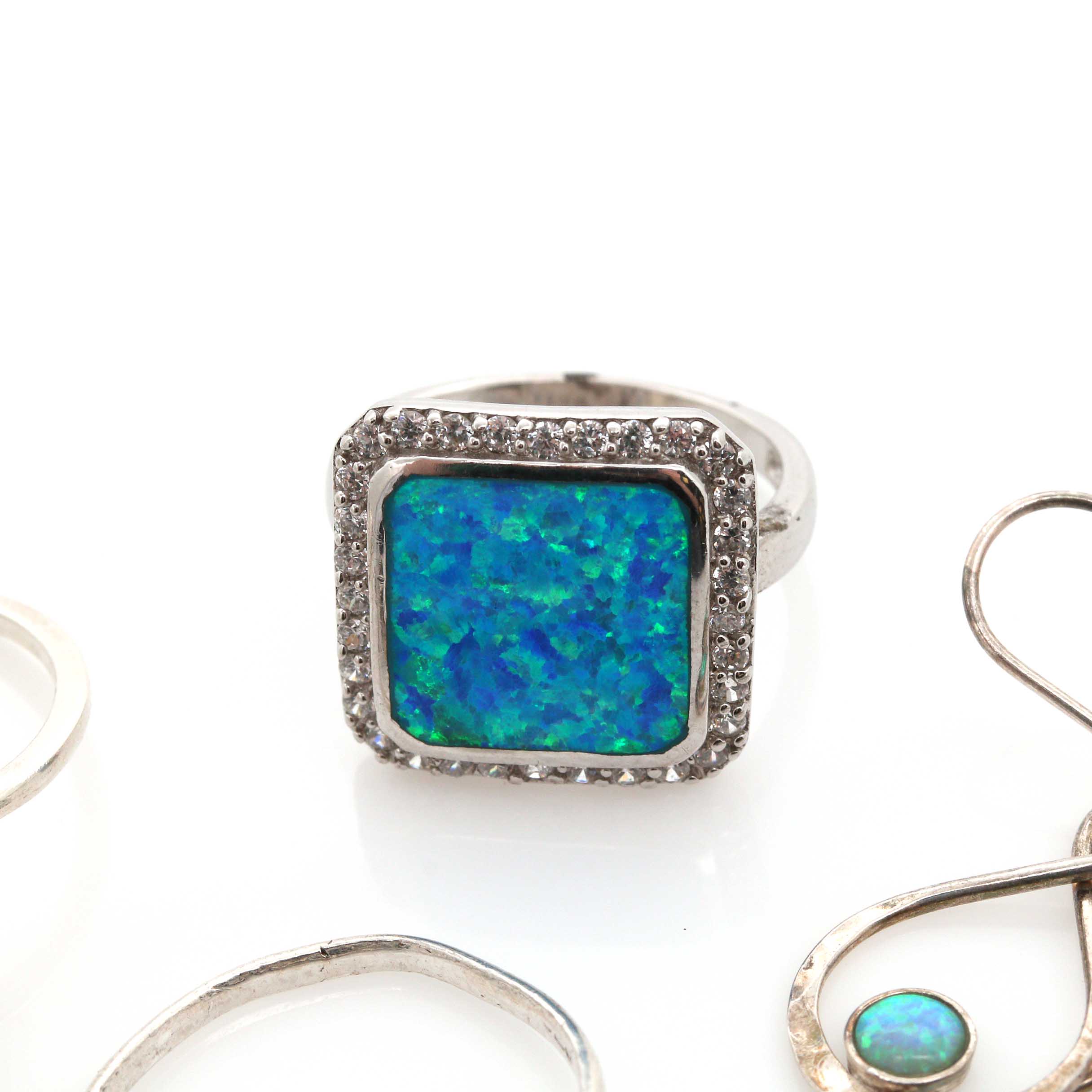 Selection of Sterling Silver Jewelry Including Larimar and Mother of Pearl