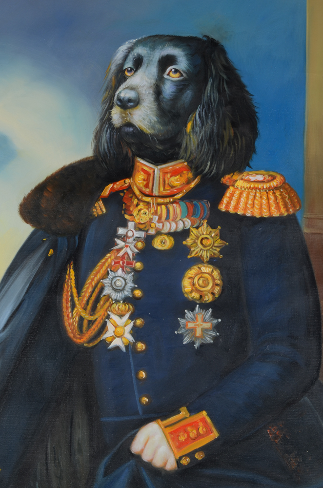 Original Oil Portrait Painting of a Dog in a Military Uniform