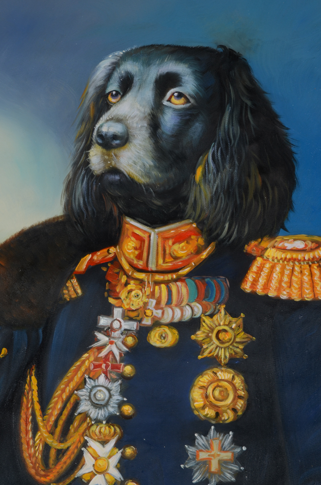 Original Oil Portrait Painting of a Dog in a Military Uniform
