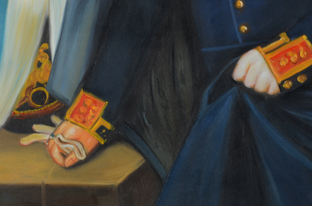 Original Oil Portrait Painting of a Dog in a Military Uniform