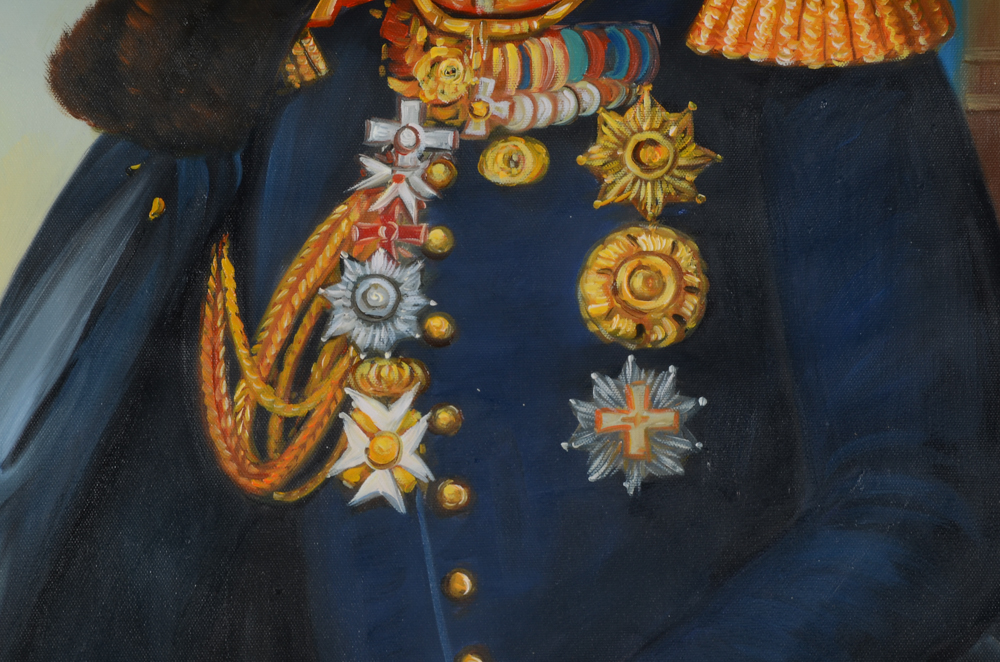 Original Oil Portrait Painting of a Dog in a Military Uniform