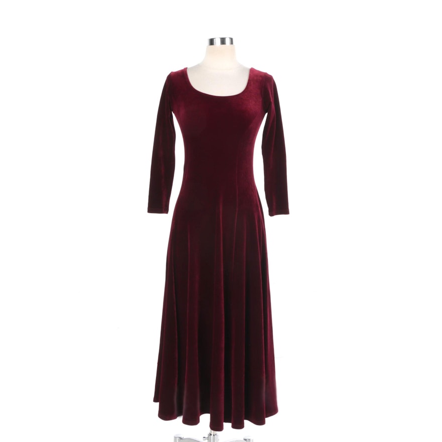 Burgundy Velvet Long Sleeve Dress