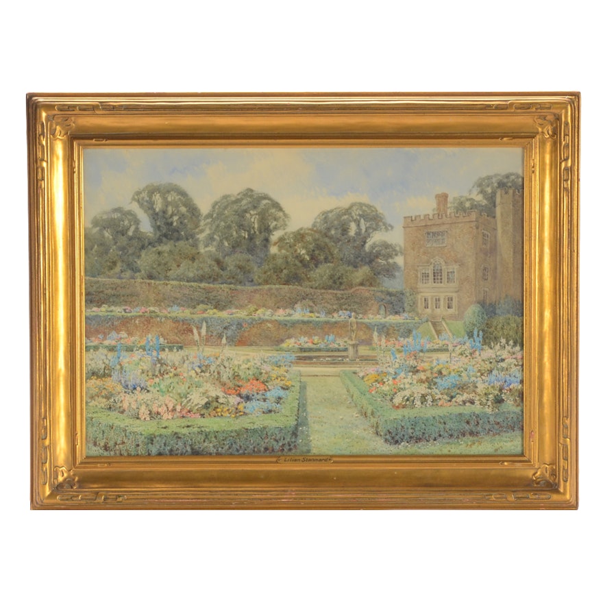 Lilian Stannard Original Watercolor Painting "The Gardens at Penshurst Place"