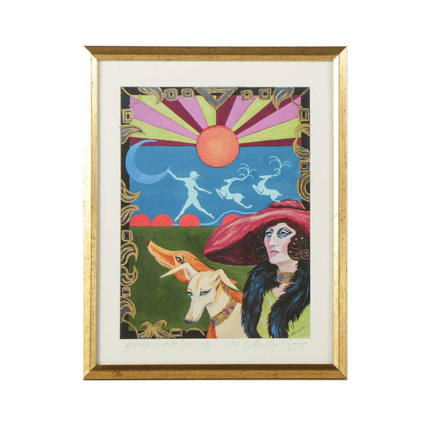 Willow Lynne Evans Limited Edition Giclee "Actress and Her Deco Dogs"