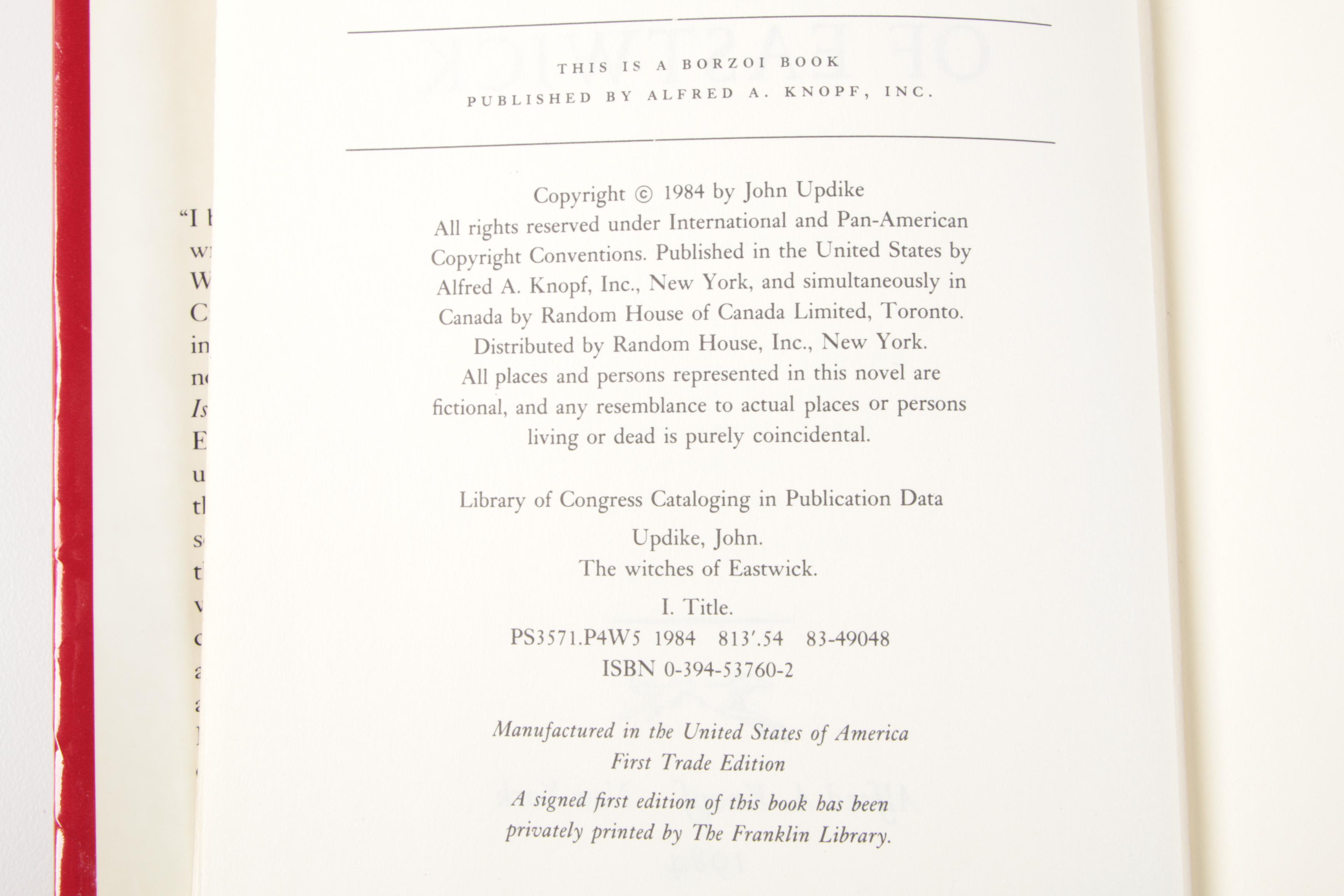 Books Including First Trade Edition "The Witches of Eastwick" by John Updike