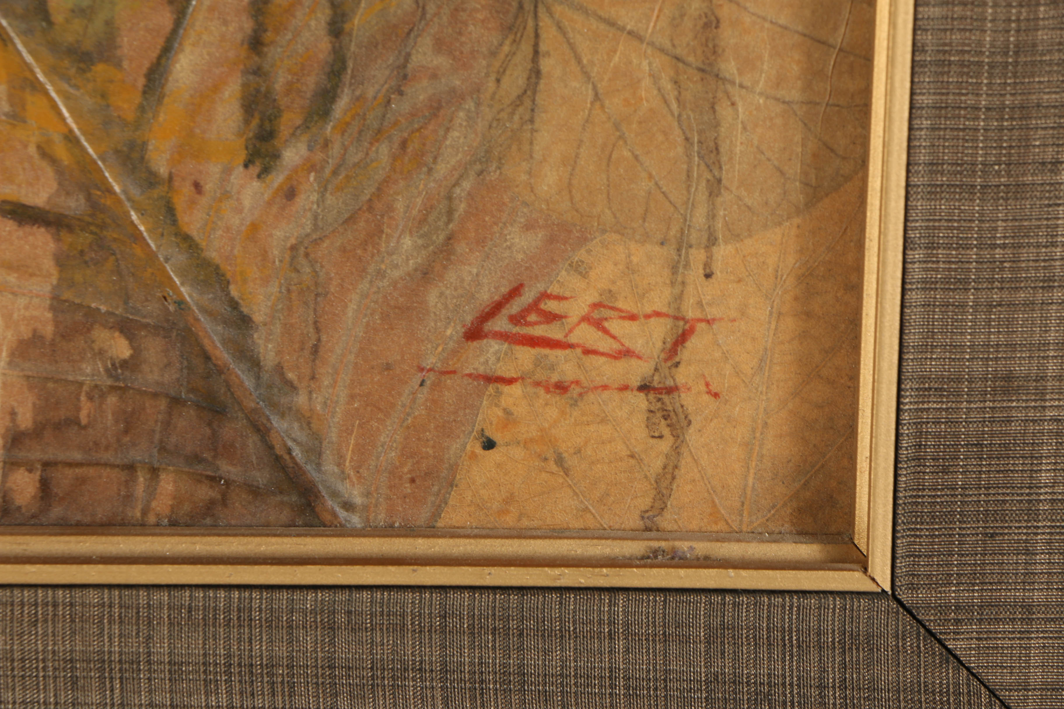 Lert Oil Painting on Leaves of Figures Riding Elephants