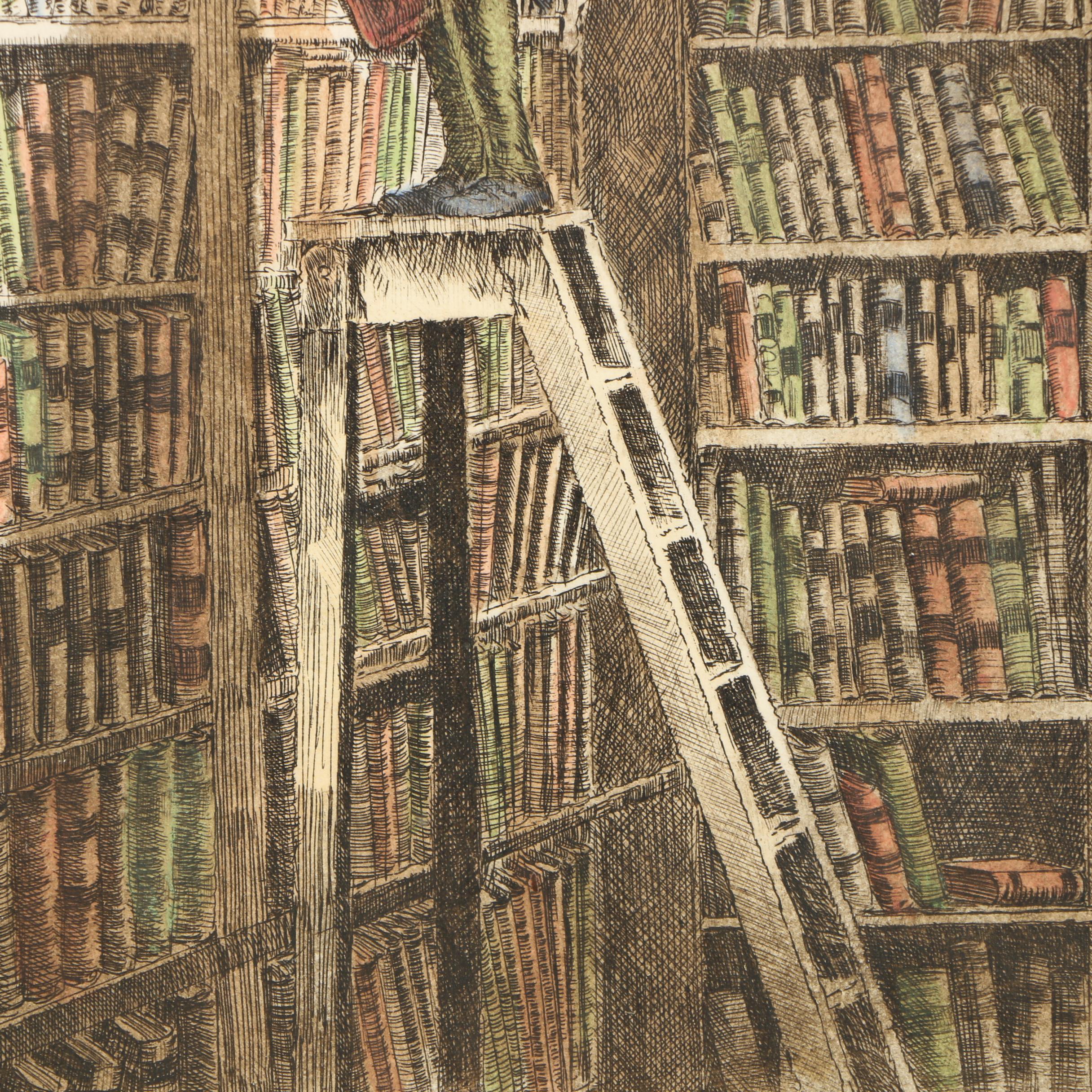 L. Mariae Limited Edition Hand Colored Etching on Paper "Bookworm"