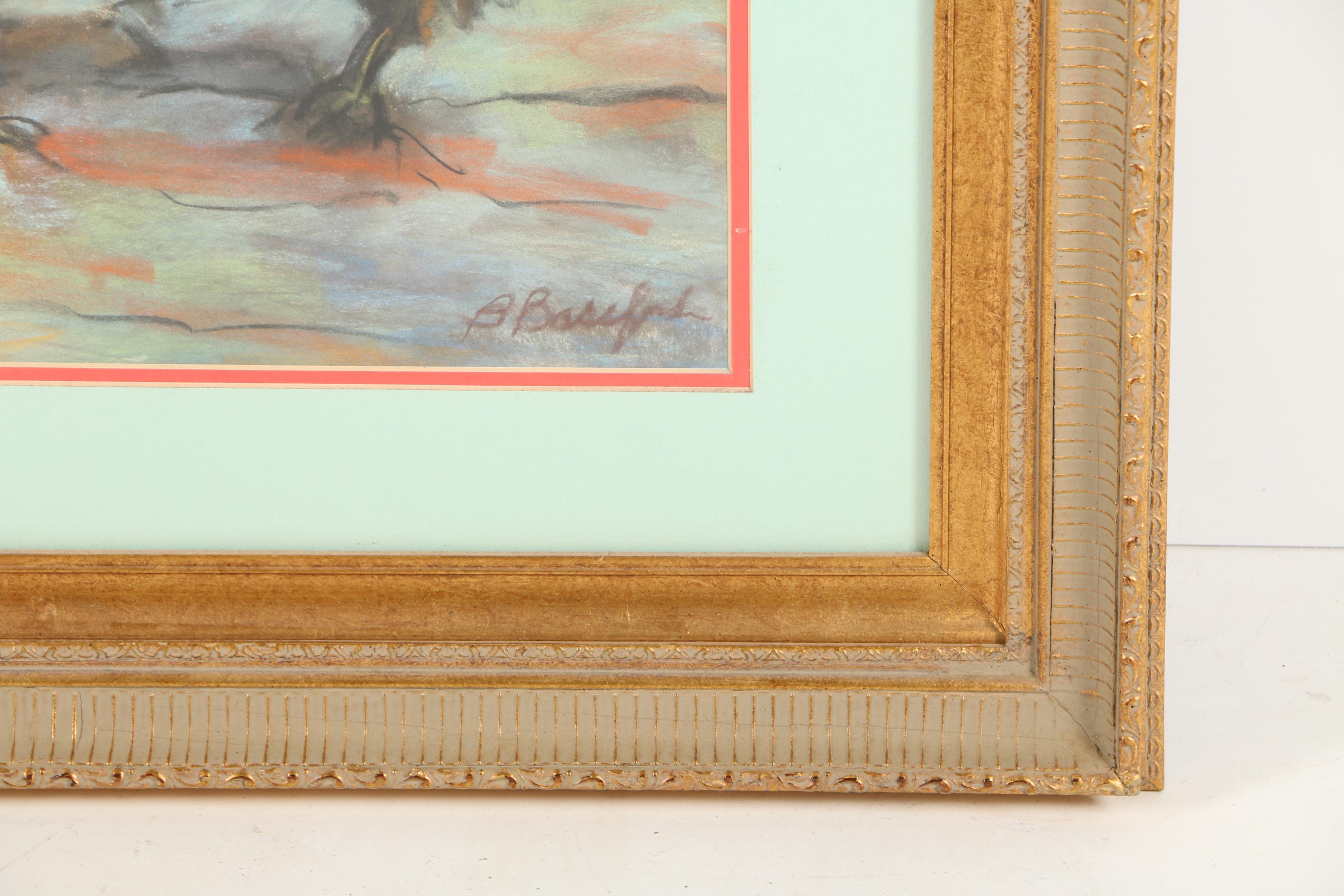 Beverly Bassford Pastel Drawing on Paper "Fighting Cocks"