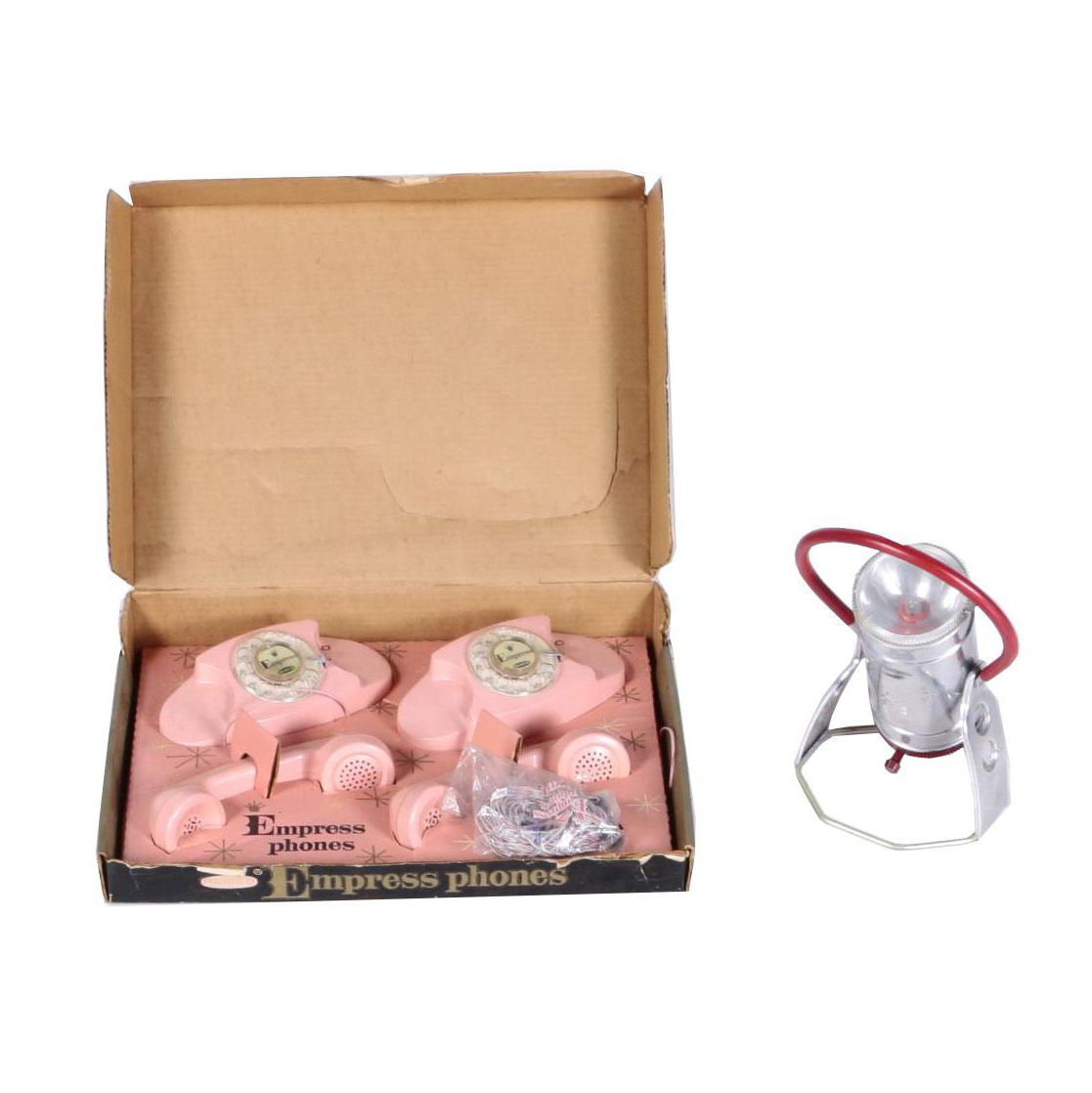 1960s Remco Empress Phones Toy Intercom and Vintage Metal Lantern