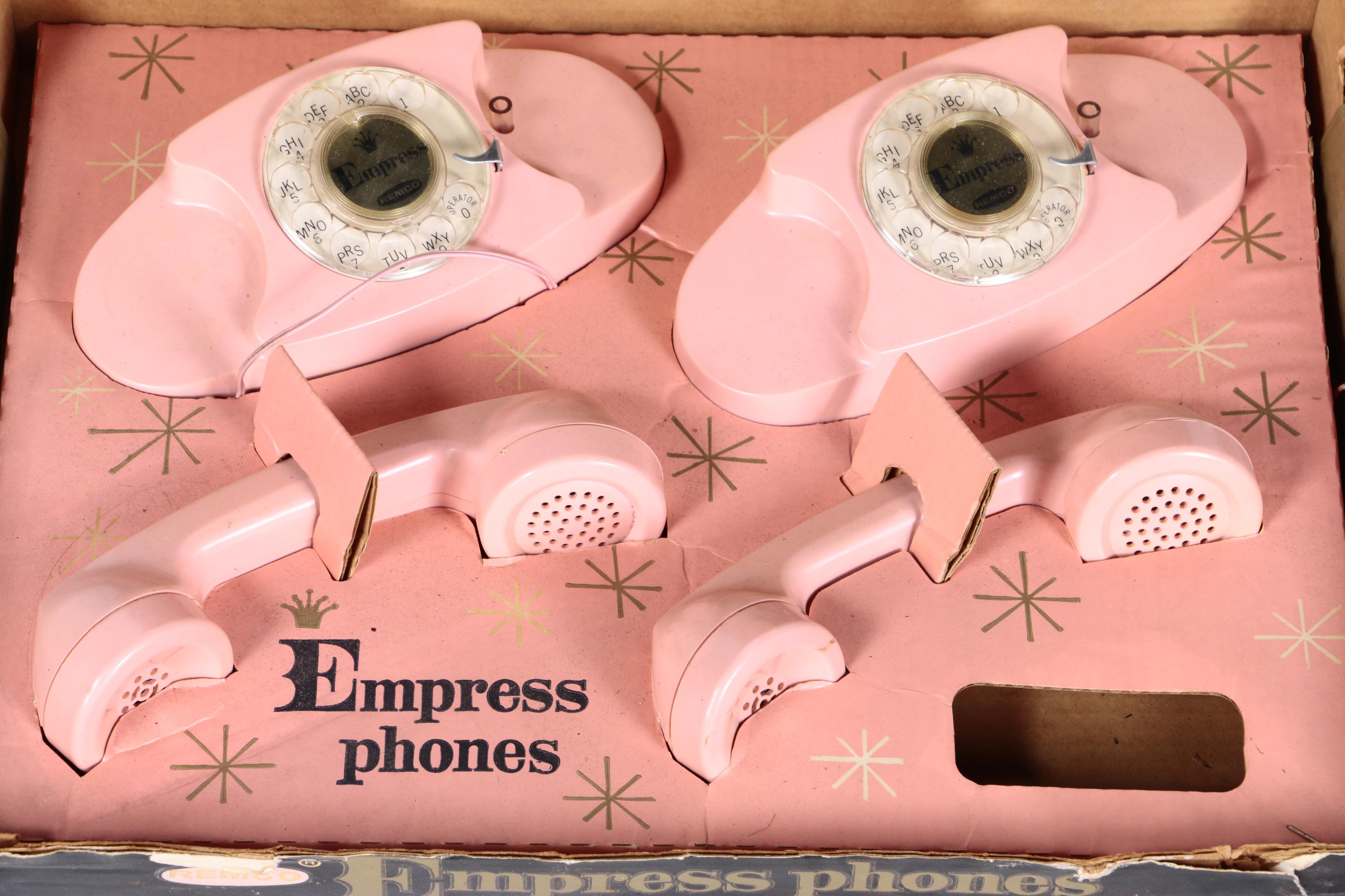 1960s Remco Empress Phones Toy Intercom and Vintage Metal Lantern