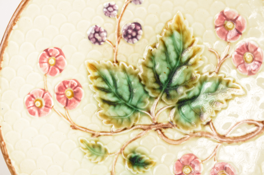 Antique Assorted Majolica Plates including Griffin, Smith & Hill