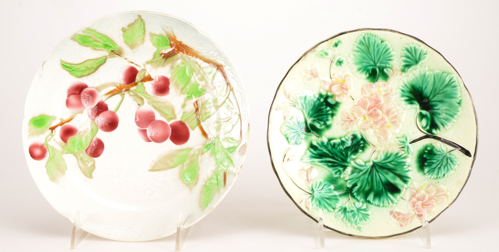 Antique Assorted Majolica Plates including Griffin, Smith & Hill