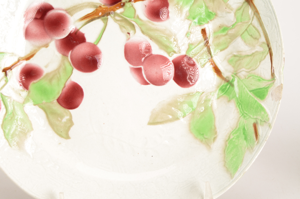 Antique Assorted Majolica Plates including Griffin, Smith & Hill