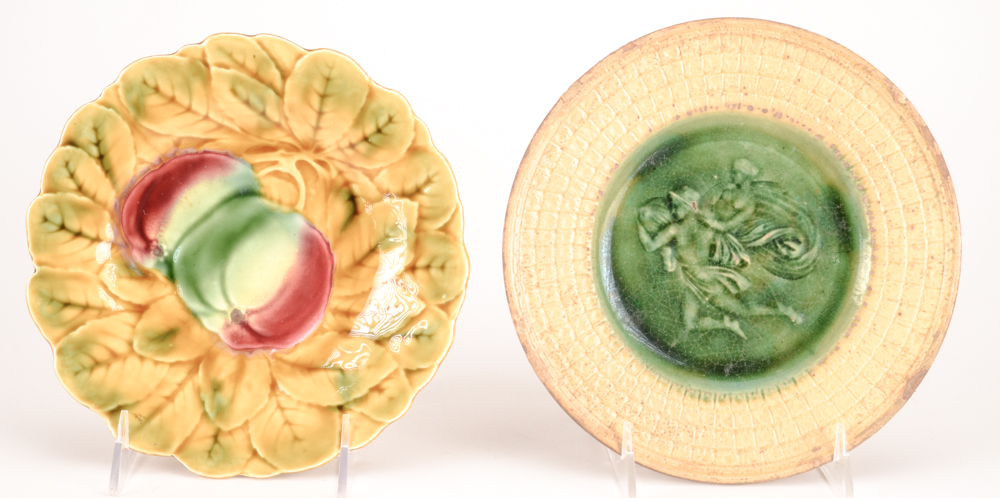 Antique Assorted Majolica Plates including Griffin, Smith & Hill