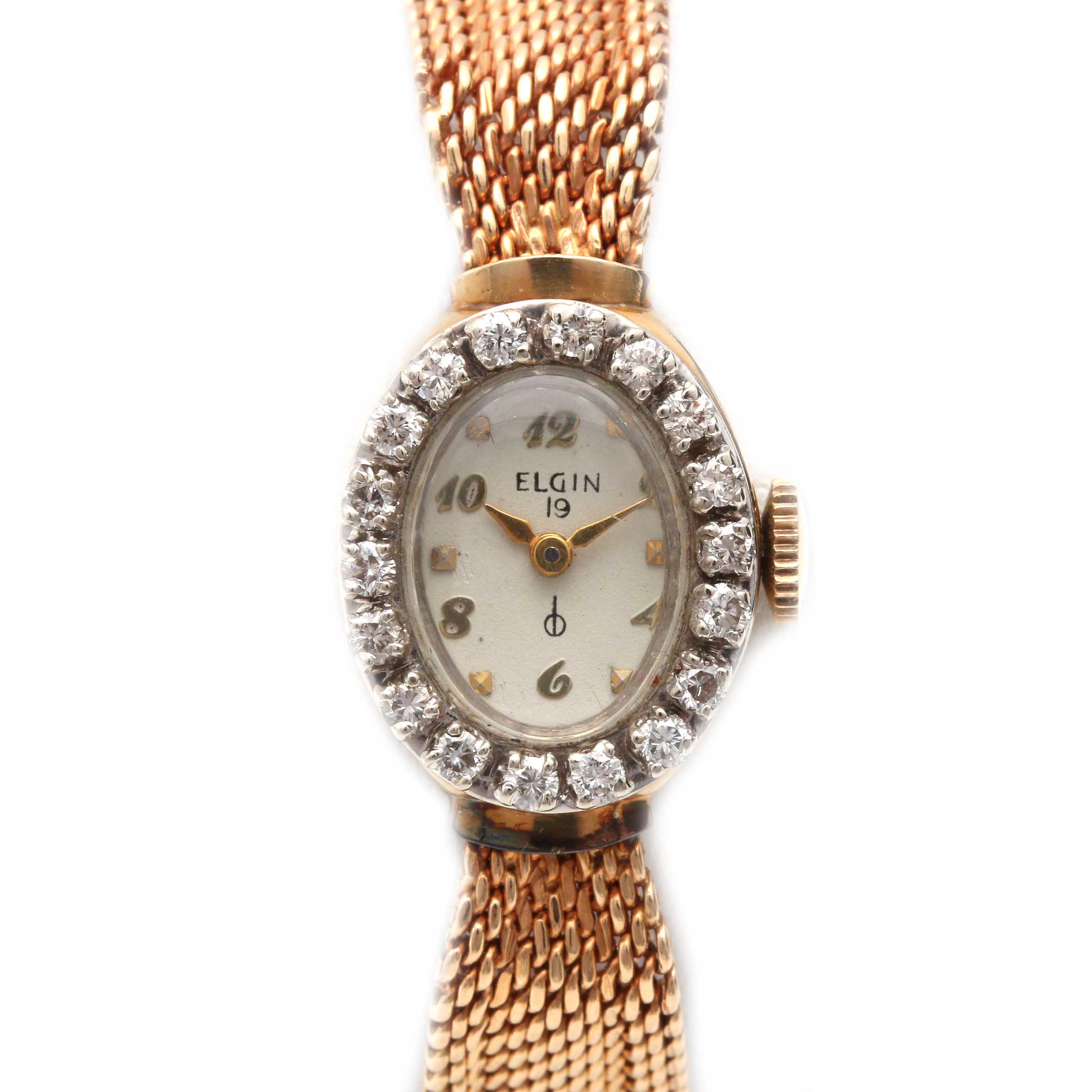 Elgin 14K Yellow Gold Diamond Watch