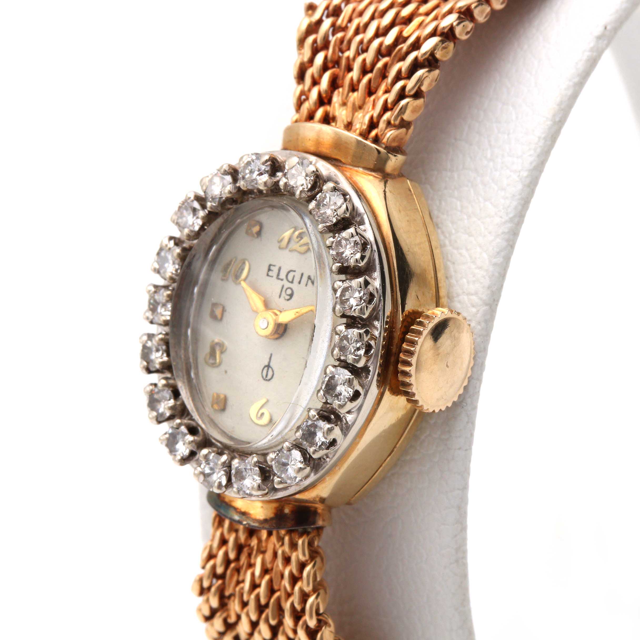 Elgin 14K Yellow Gold Diamond Watch