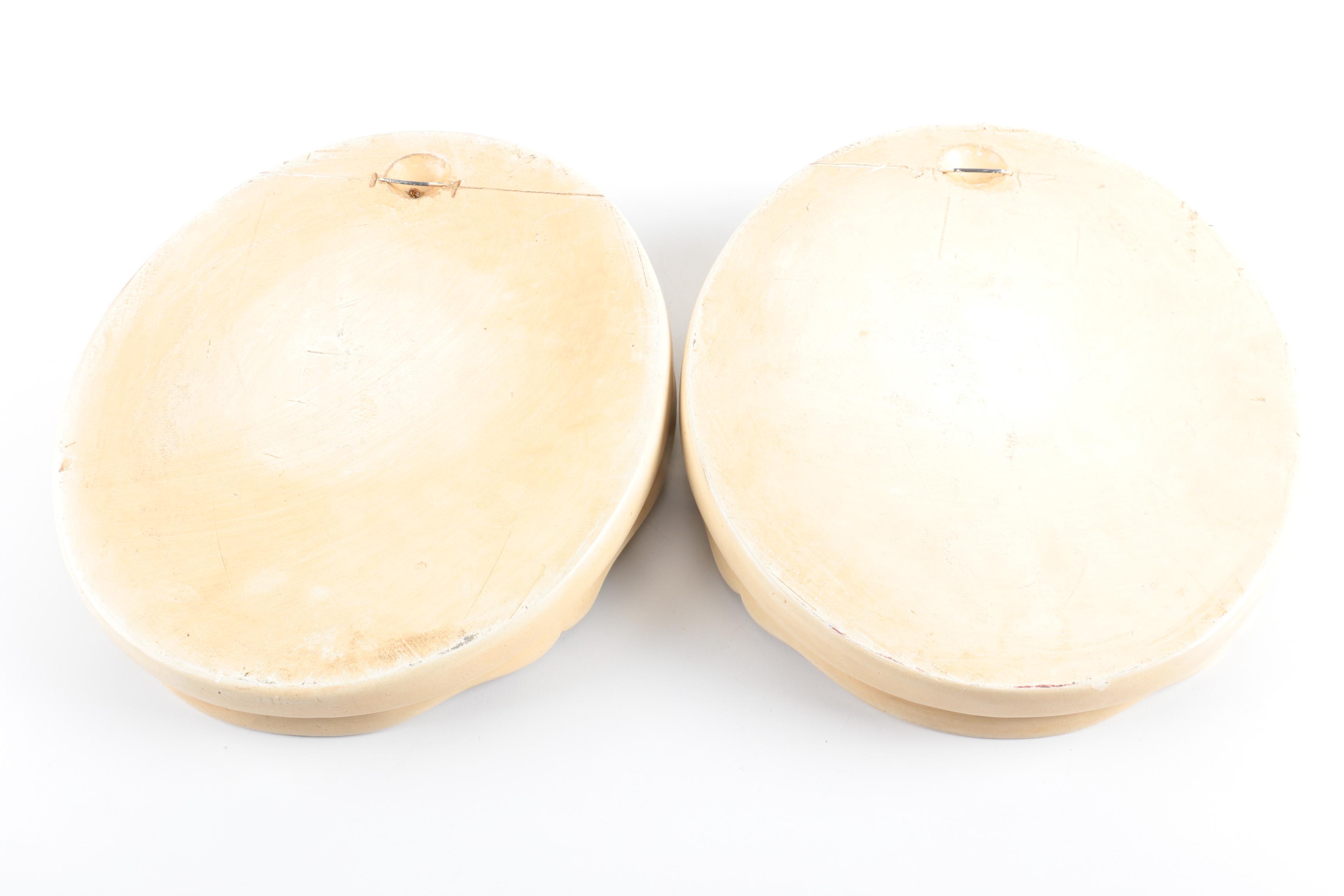 Pair of Vintage Chalkware Wall Hangings with Courtship Scenes in Relief