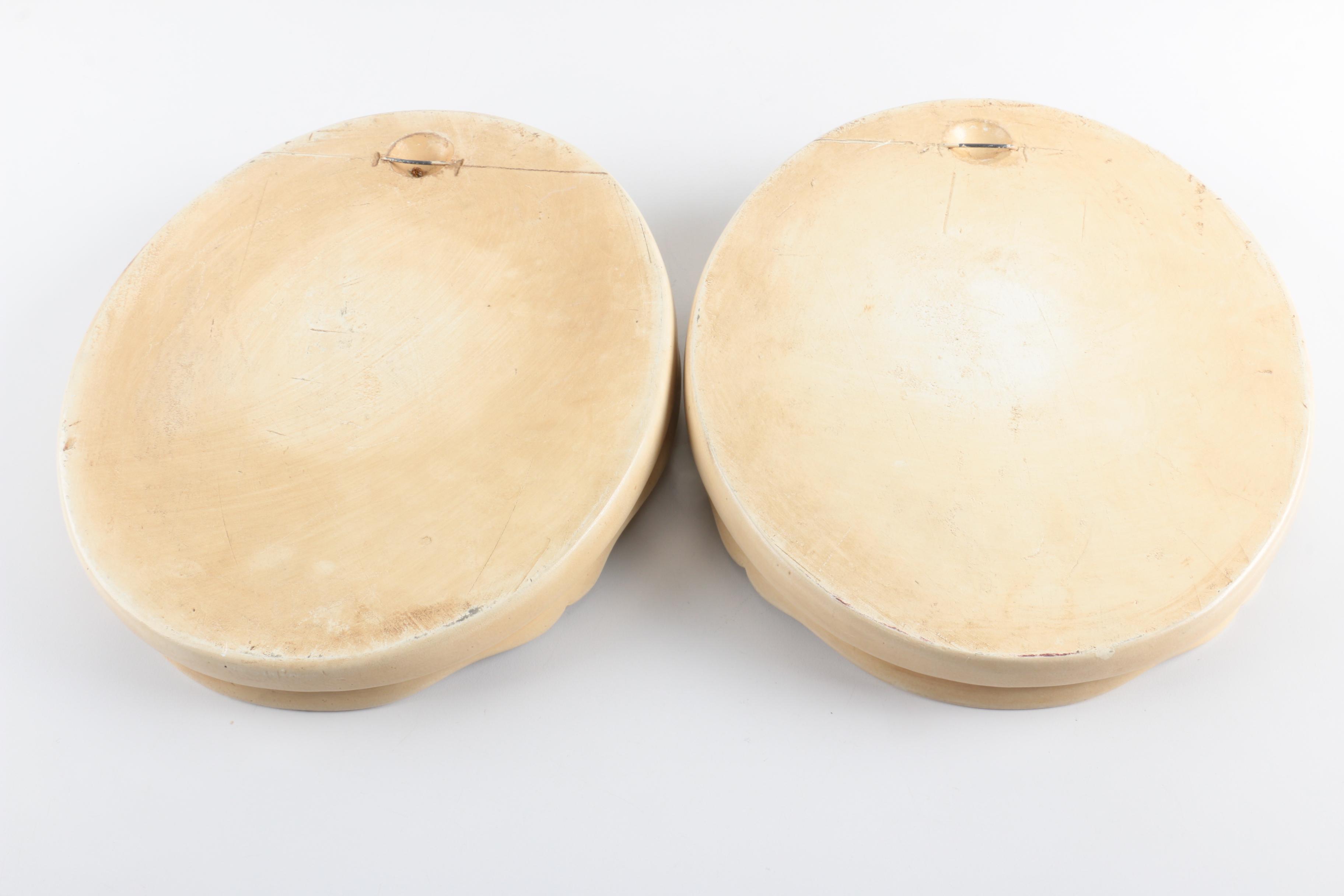 Pair of Vintage Chalkware Wall Hangings with Courtship Scenes in Relief