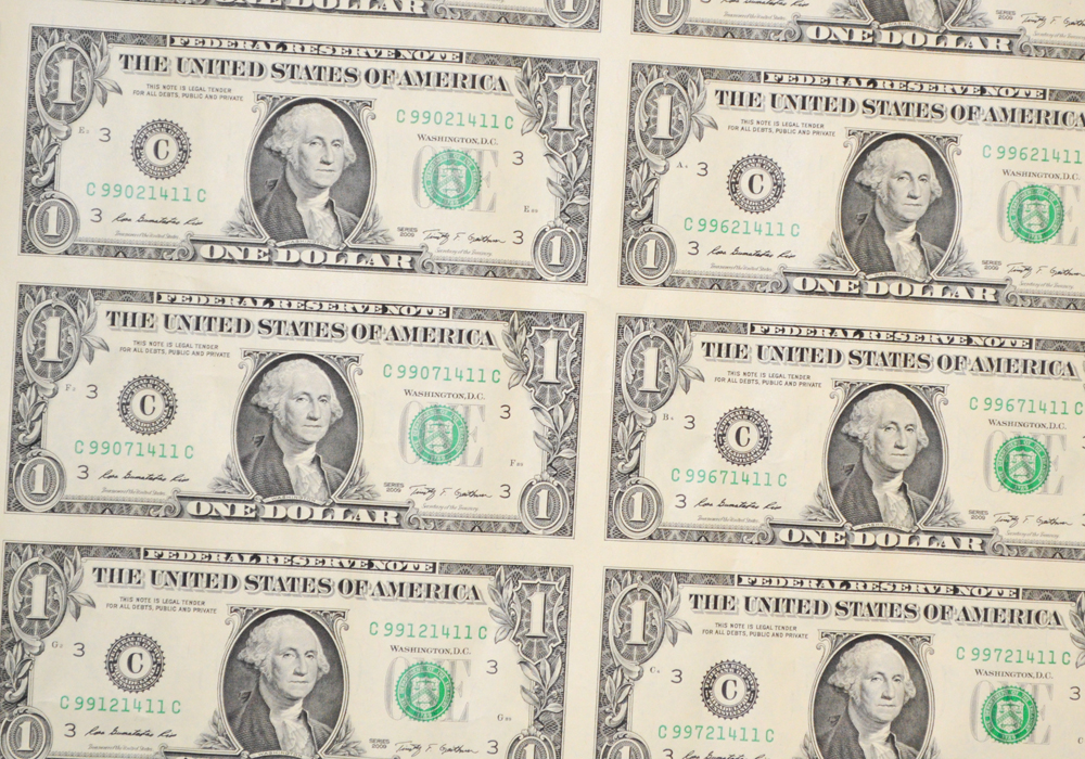 2009 Uncut Dollar Bill Sheet