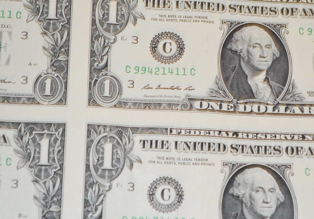 2009 Uncut Dollar Bill Sheet