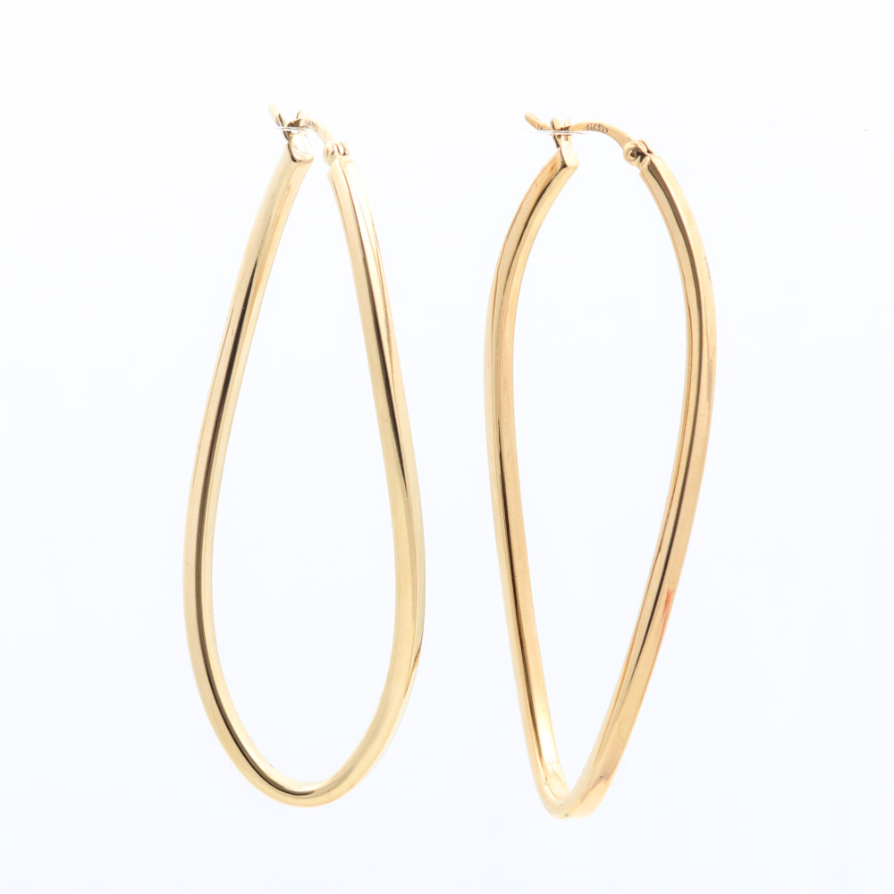 Gold Wash on Sterling Silver Elongated Hoop Earrings
