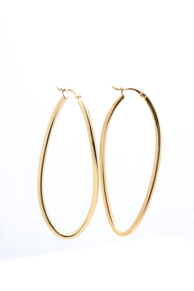 Gold Wash on Sterling Silver Elongated Hoop Earrings