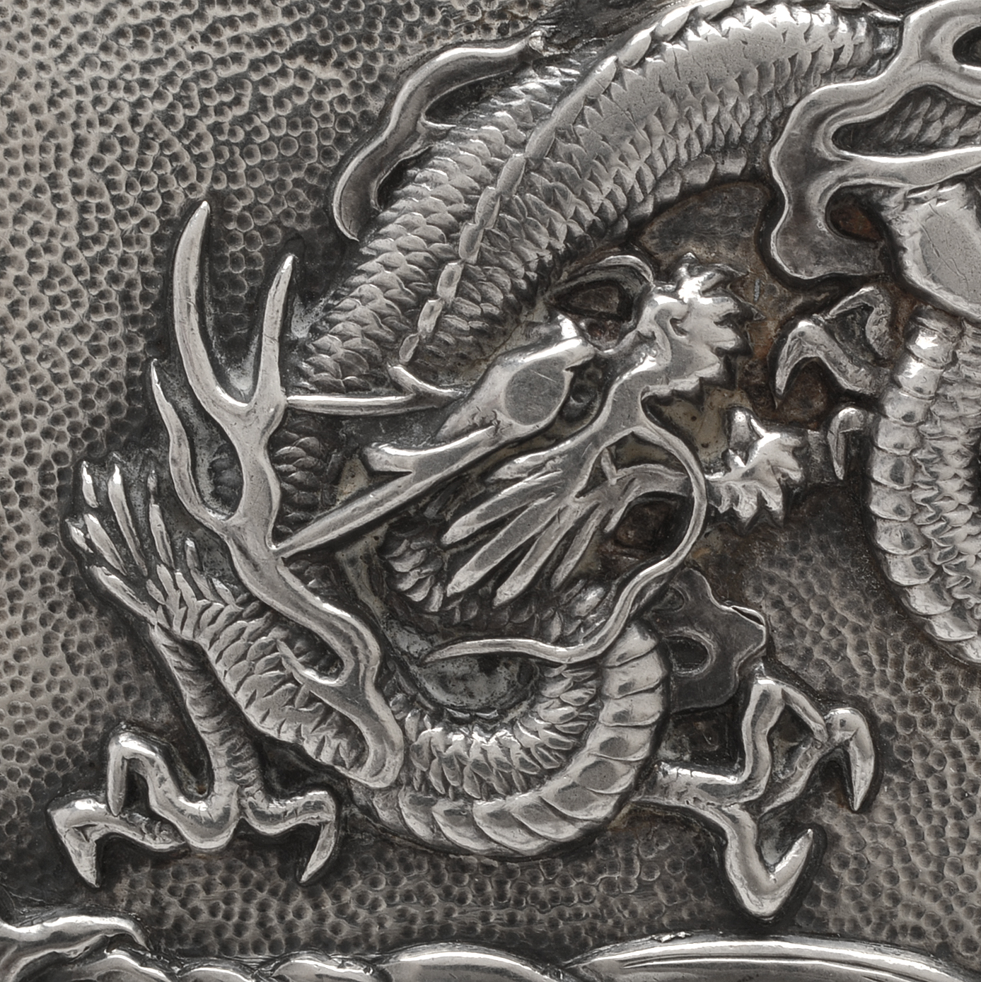 Antique Japanese Arthur & Bond Sterling Silver Card Case with Dragon in Relief