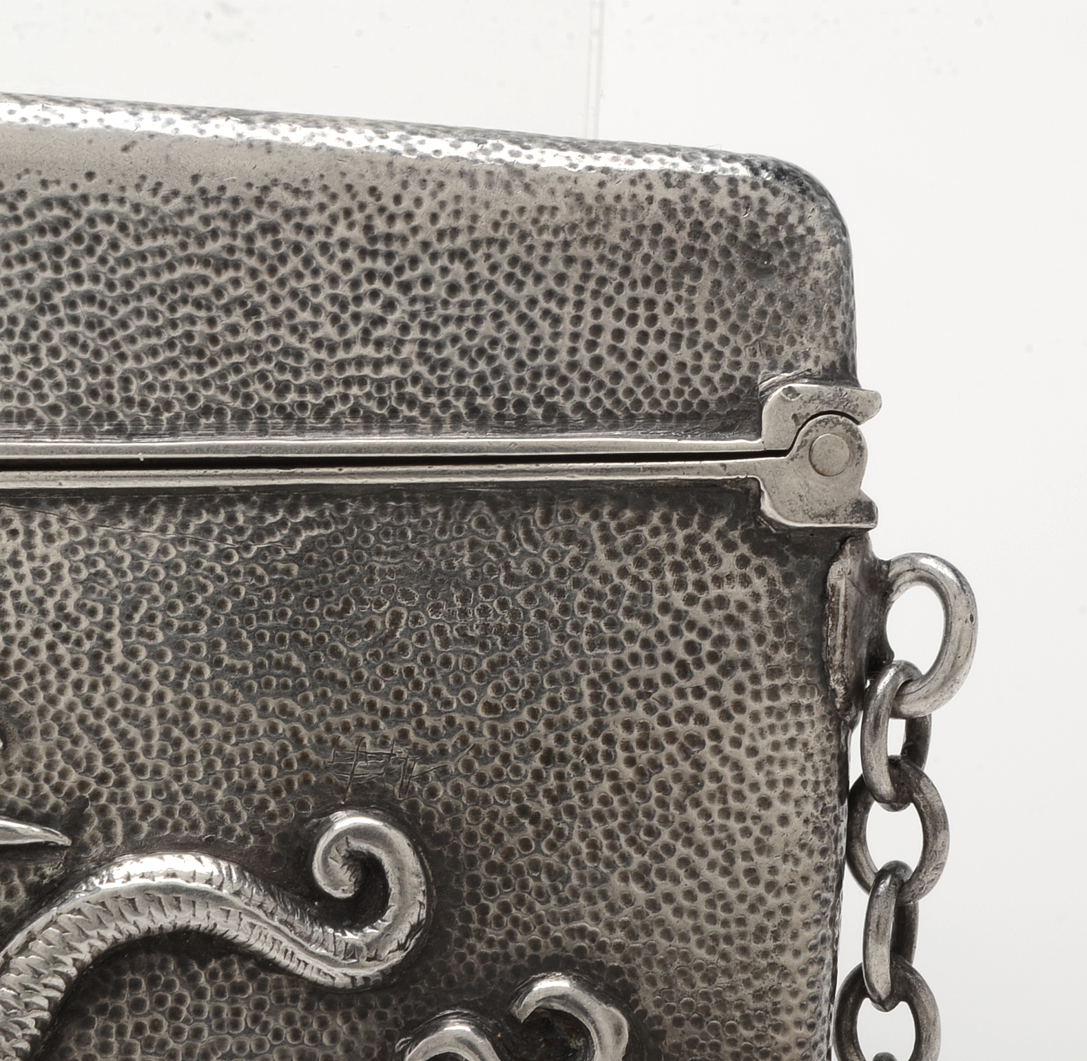 Antique Japanese Arthur & Bond Sterling Silver Card Case with Dragon in Relief