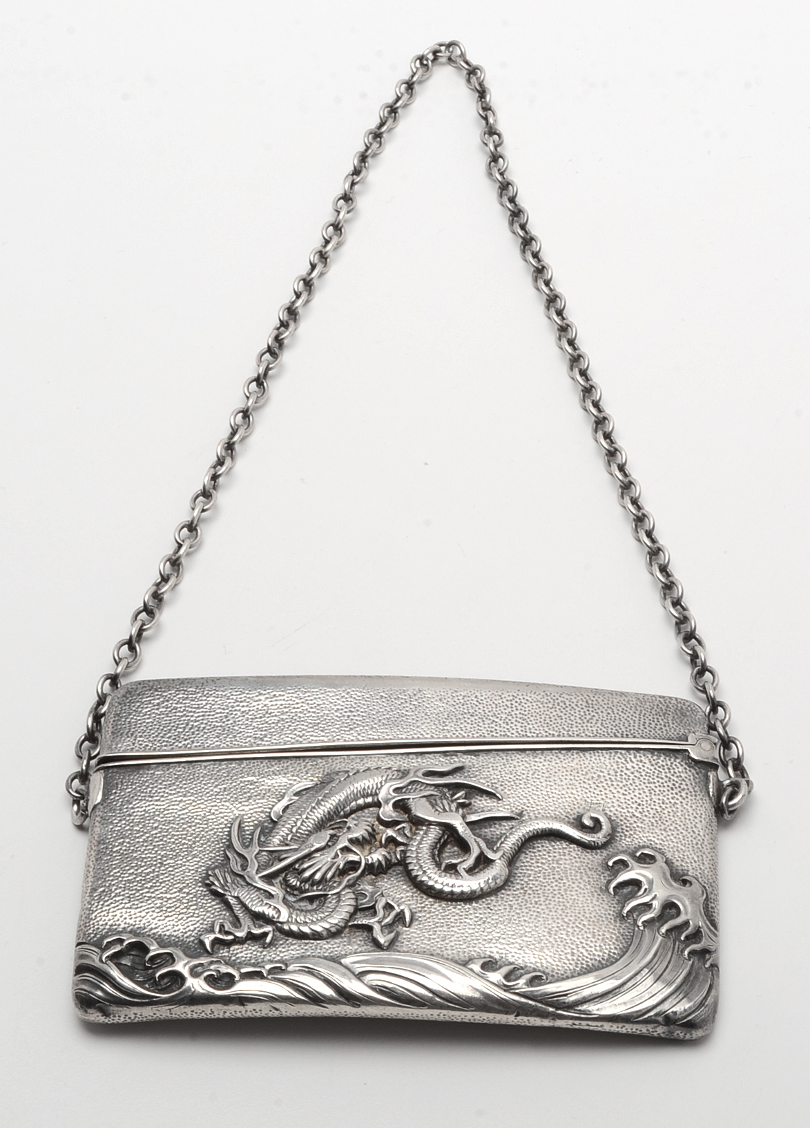 Antique Japanese Arthur & Bond Sterling Silver Card Case with Dragon in Relief