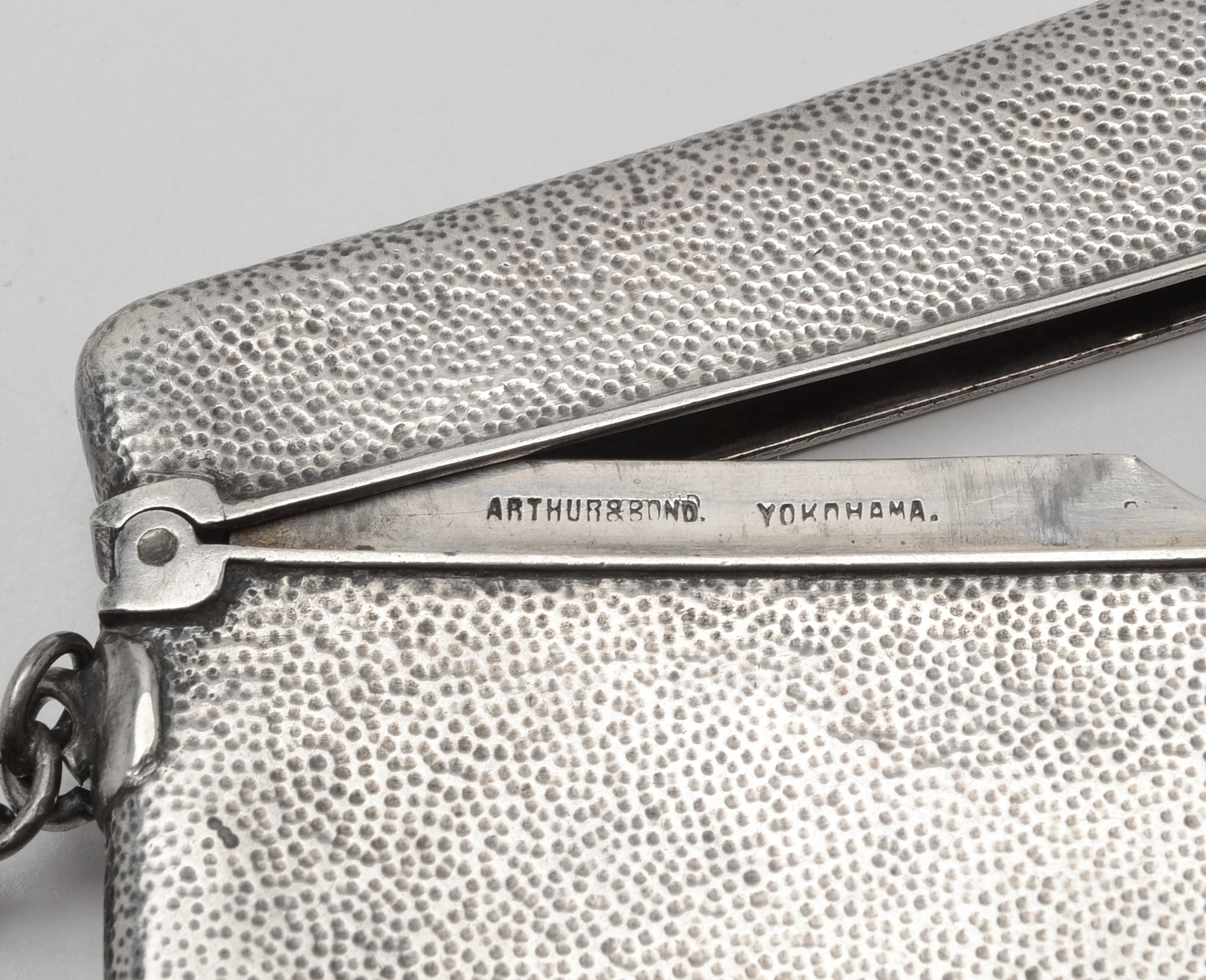 Antique Japanese Arthur & Bond Sterling Silver Card Case with Dragon in Relief