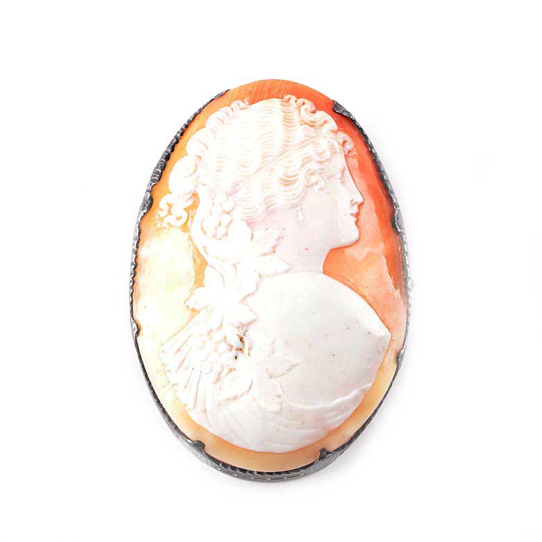 Vintage Sterling Silver Helmet Shell Cameo Depicting Goddess Flora