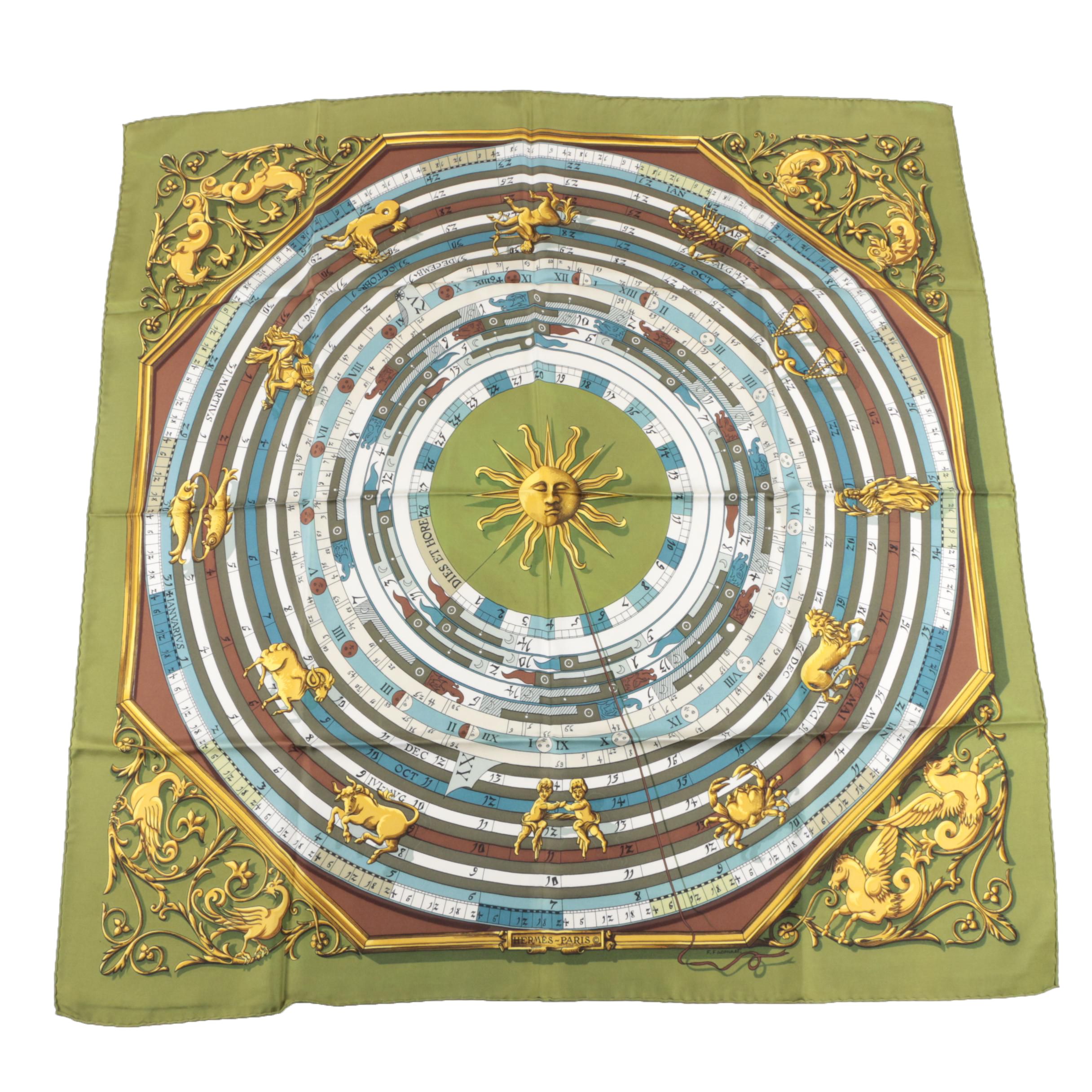 Hermès "Astrologie Dies et Hore" Silk Scarf Designed by F. Faconnet