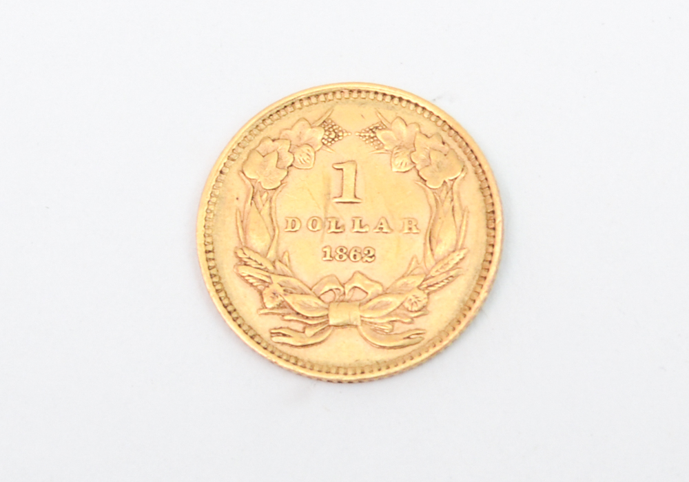 1862 One Dollar Indian Princess Head Gold Coin