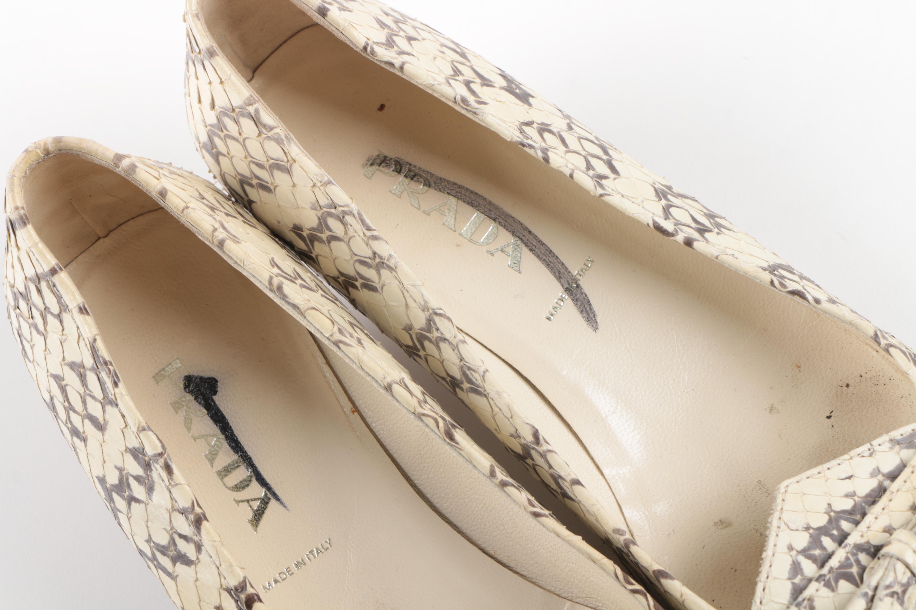Prada Cream Snakeskin Kitten Heels