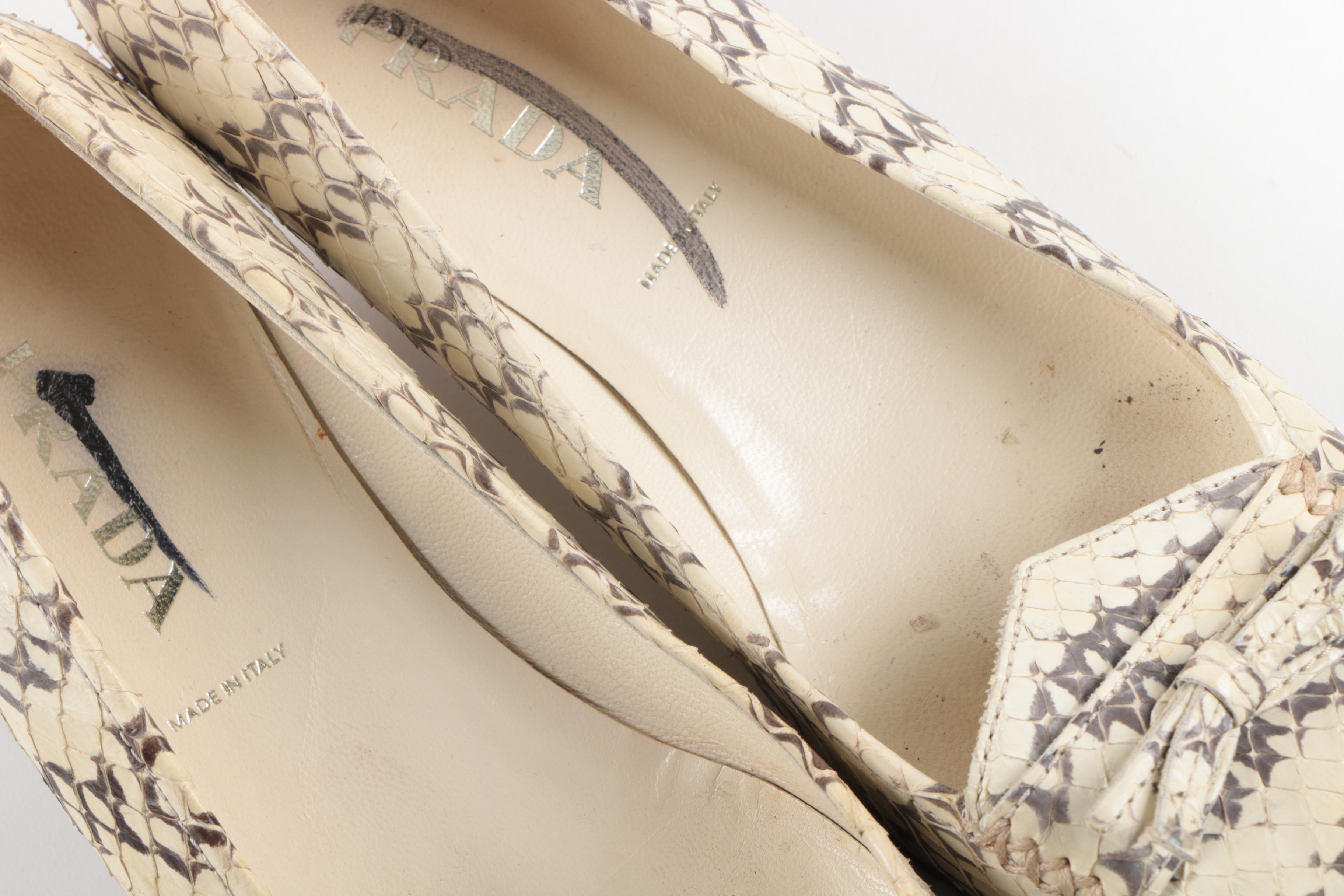Prada Cream Snakeskin Kitten Heels