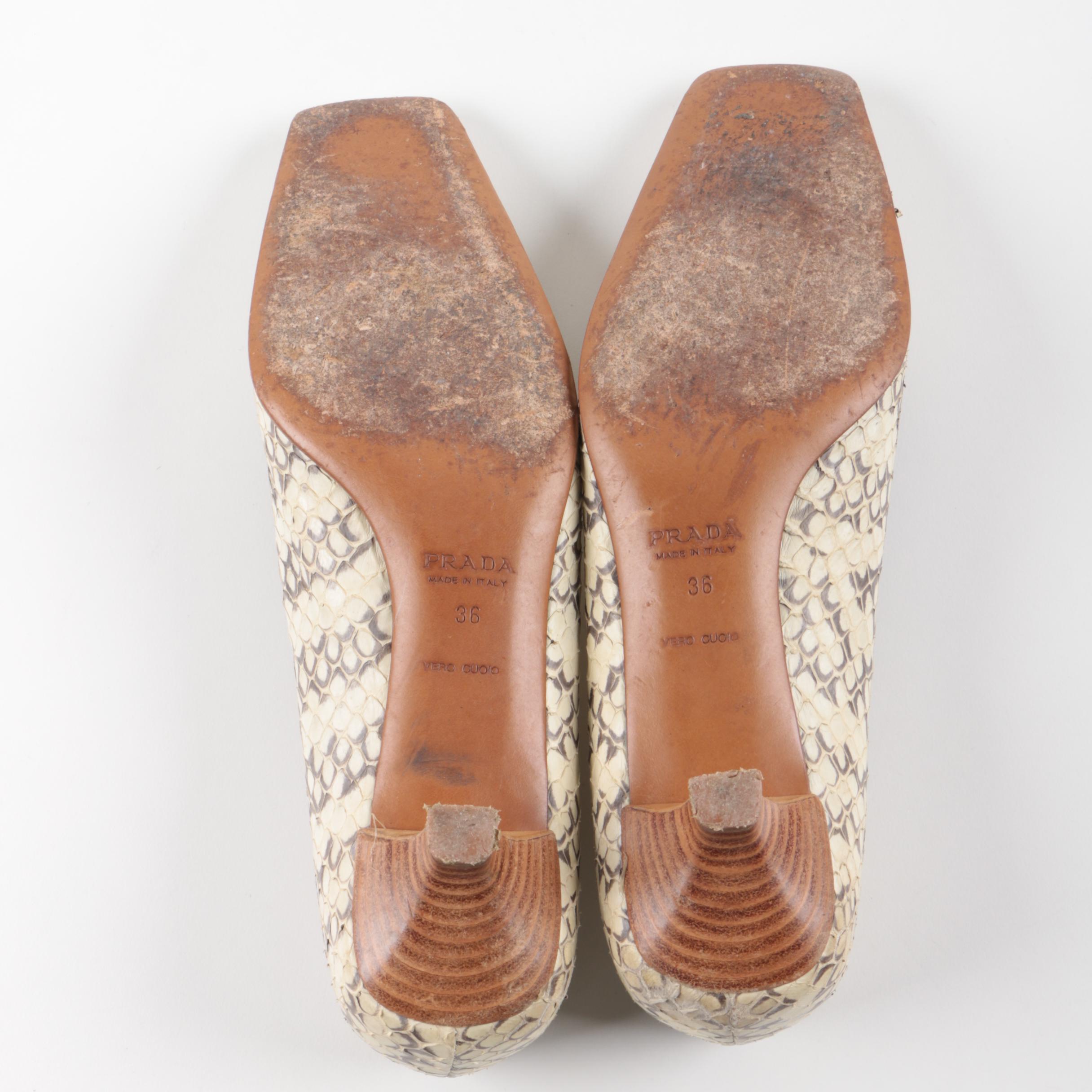 Prada Cream Snakeskin Kitten Heels